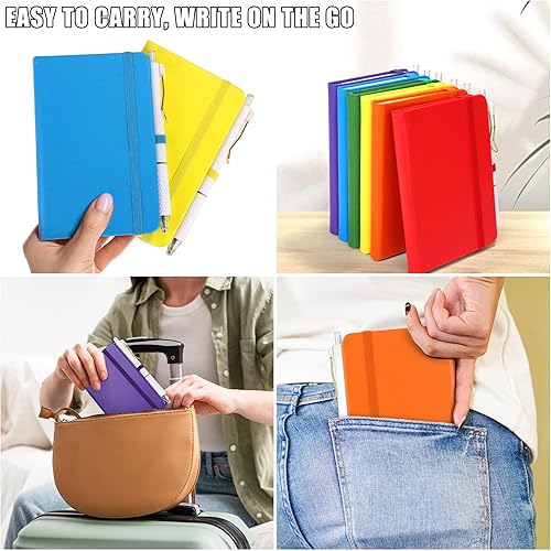 Miniatura 5 de Aneco 50 juegos de cuadernos de bolsillo con bolígrafos, mini cuadernos A6 con forro de piel sintética de 3.5 x 5.5 pulgadas, bloc de notas