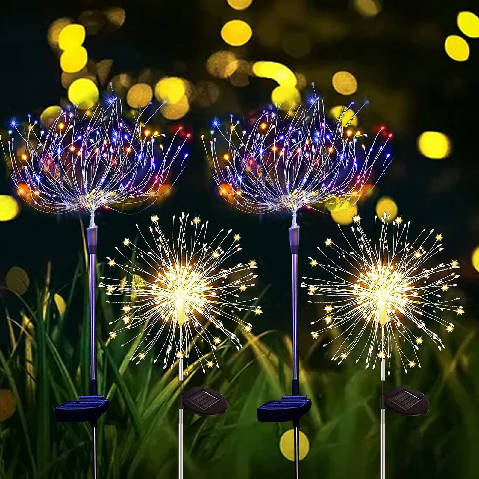 2 X Luci Solari Esterno Giardino Lampade Fuochi-artificio Decorativi Multicolor Luce Stringa Solare con Scintillio e Steady-on 2 Modalità di Illuminazione per Giardino, Aiuola, Feste