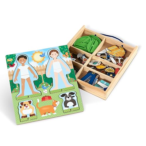 Miniatura 4 de Melissa & Doug Juego de muñecas magnéticas de madera para disfrazarse (82 piezas) para juegos de simulación y juguetes preescolares para niños a