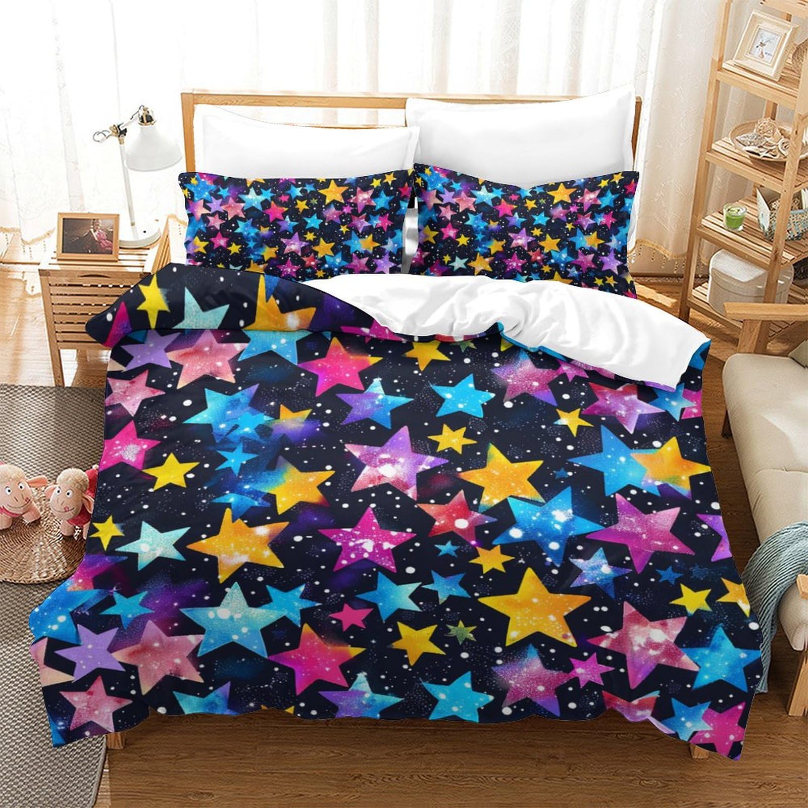 Housse de couette 3D étoiles 200x200 parure de lit double enfant