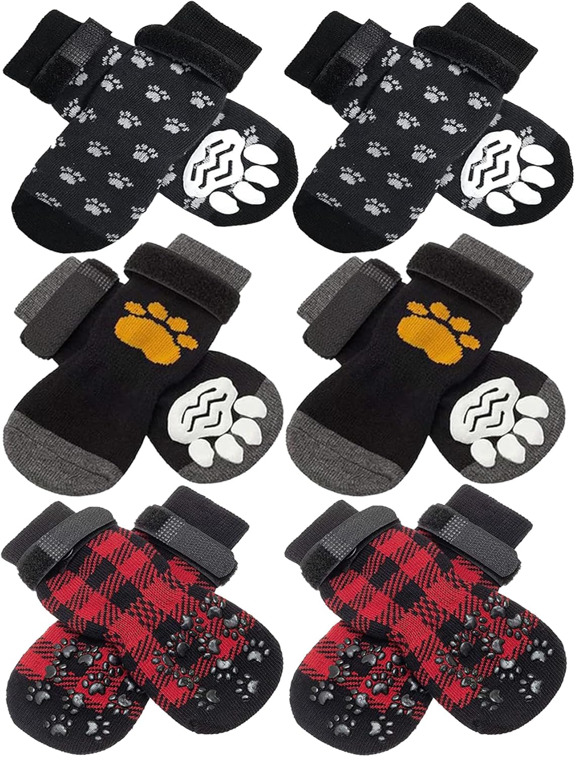 12 PCS AntiSlip Paw Protectors Dog Socks, 3 Pairs Double Side Soft Non