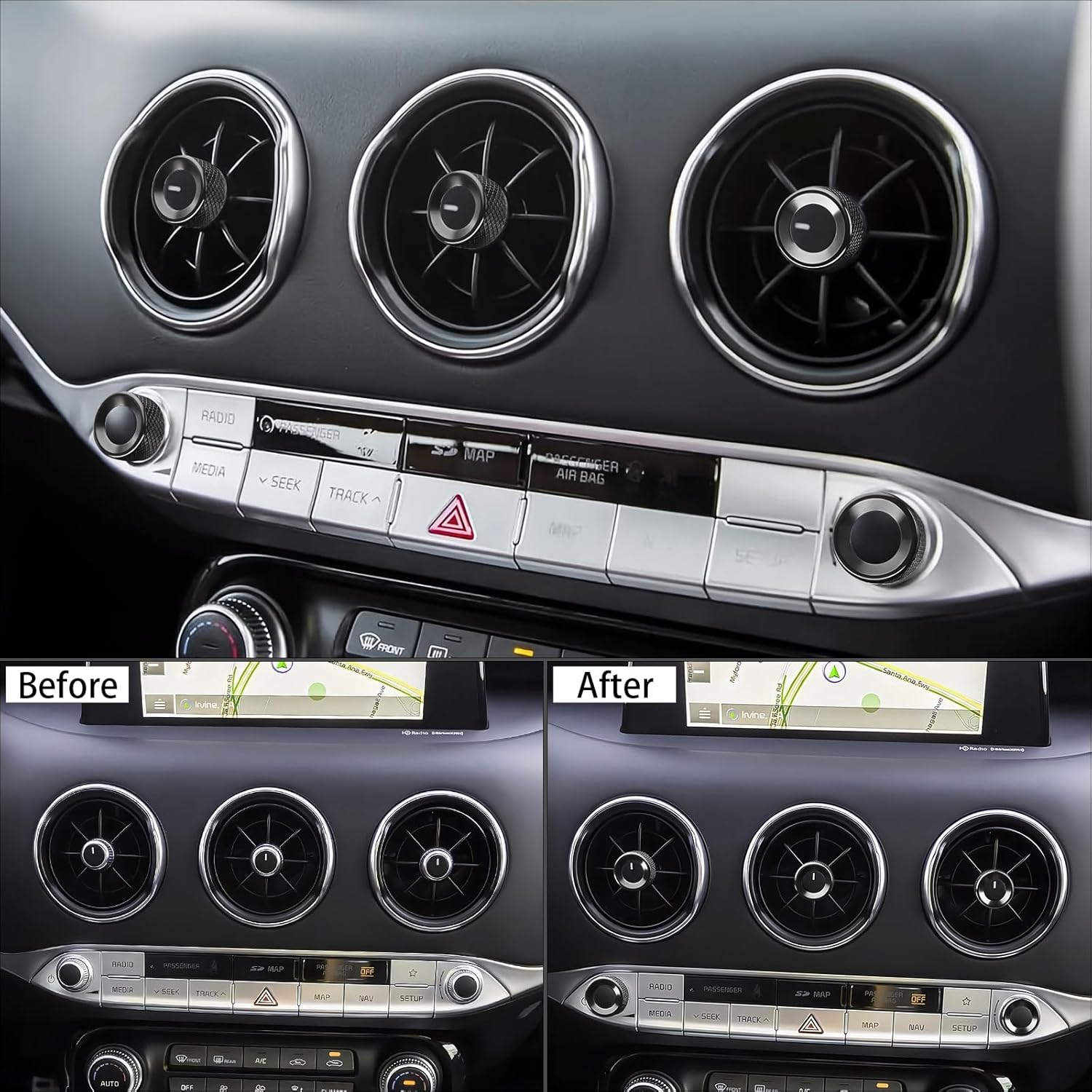 Aluminum Car Radio Audio Volume Adjustment Knob Cover,Dashboard Dash Air Conditioner Vent Knob Cover Compatible with Kia Stinger 2018-2023 Accessories (Black, 5 PCS)