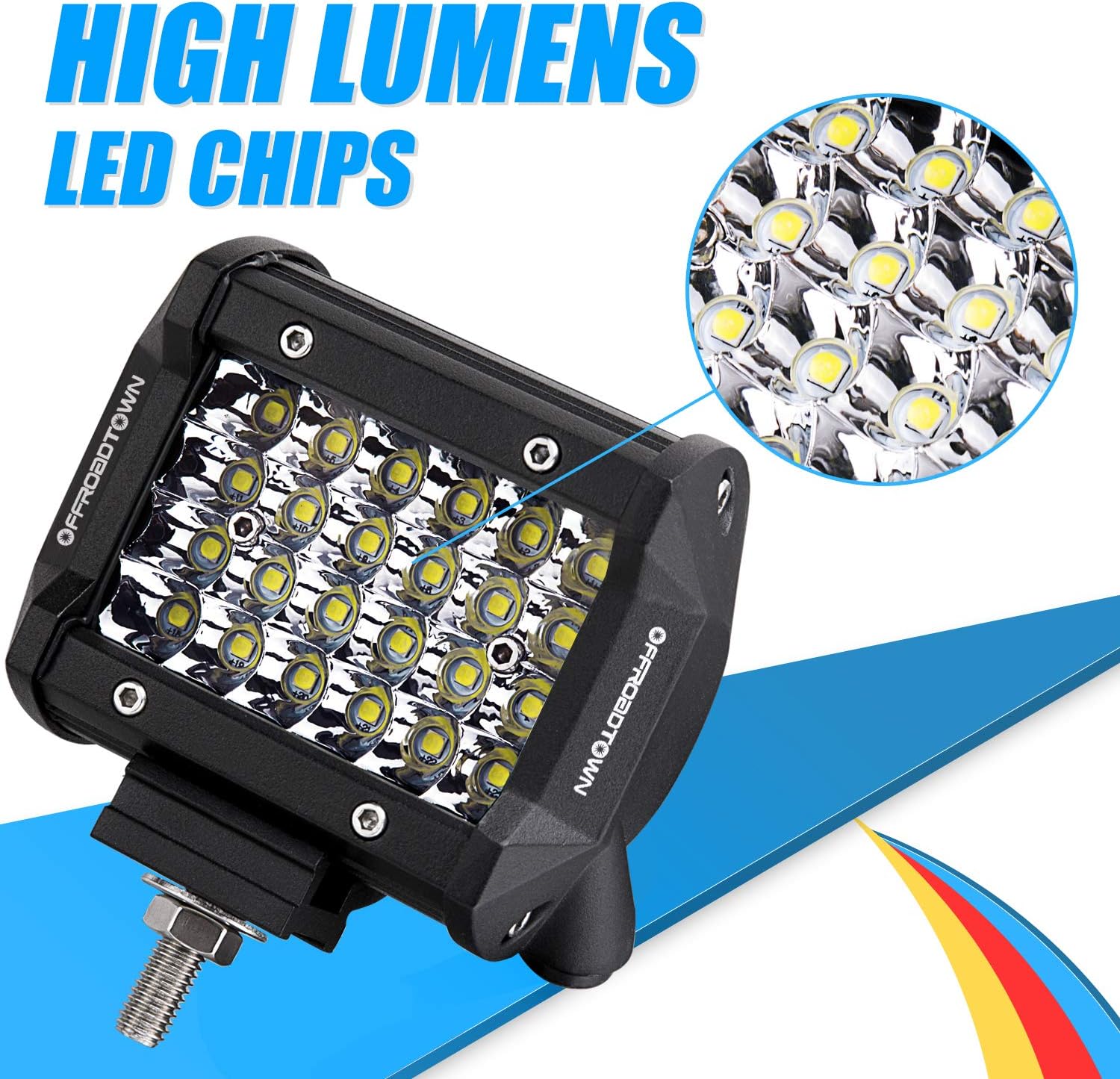 OFFROADTOWN LED Pods 4inch 144W LED Work Light Quad Row LED Cubes Waterproof Driving Light Spot Beam Offroad Fog Lights for Truck UTV ATV SUV Boat 4x4 Car