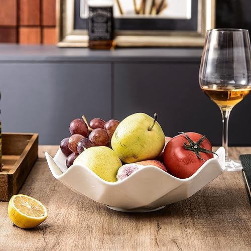 Miniatura 2 de Frutero decorativo ondulado de 10 pulgadas para encimera de cocina, ensaladeras y platos, cuencos grandes para pasta, dulces, juego de 2 cuencos de