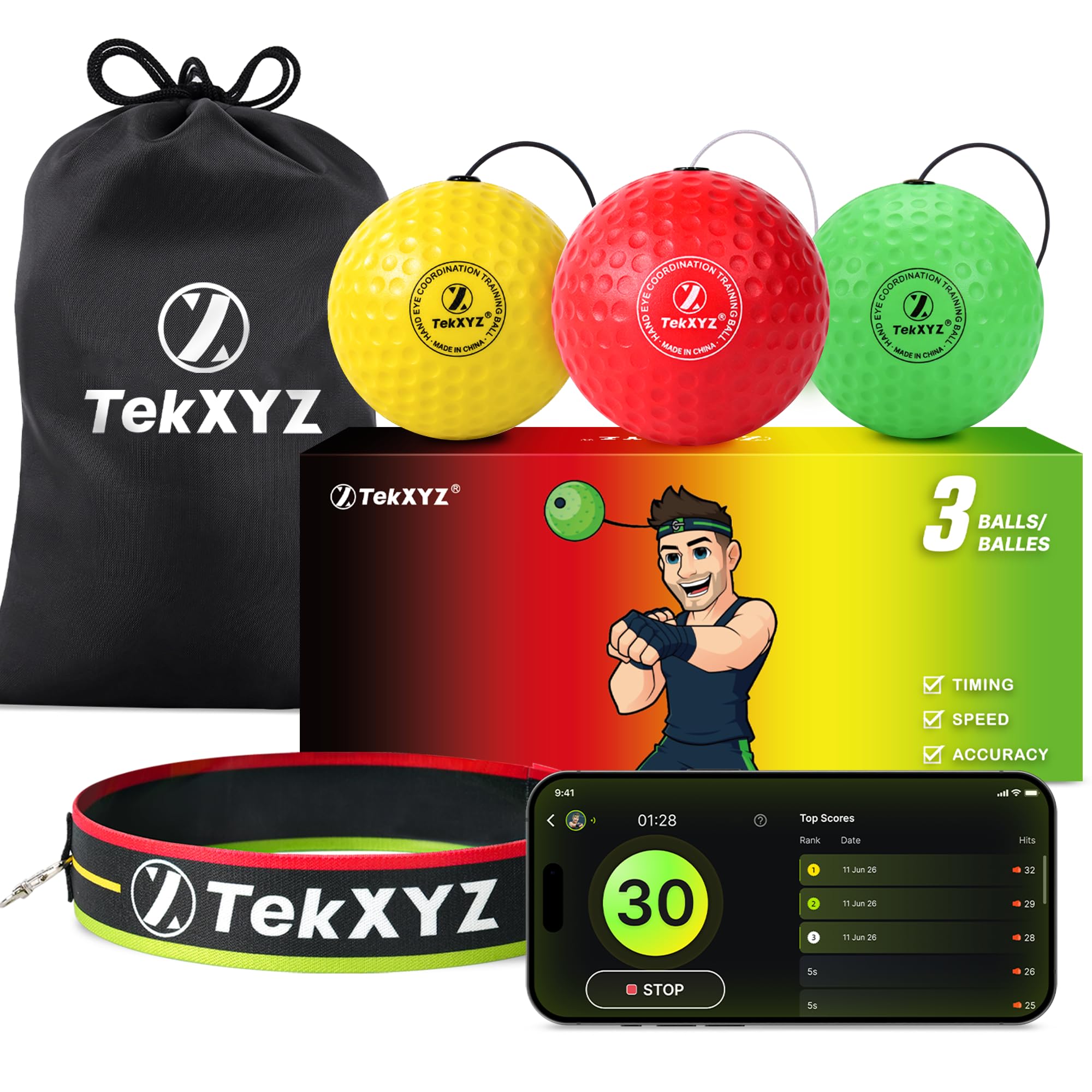 Amazon | TekXYZ パンチングボール リフレックスボール 3球セット APP