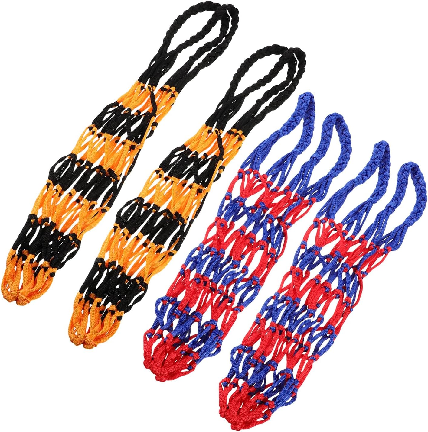 Basketball Mesh Net Bag and Soccer Ball Holder Set, Nylon Ball Storage Carrier with Large Capacity, 4pcs (2 Red Blue + 2 Black Yellow), Sports Equipment Bag for Outdoor Team Sports