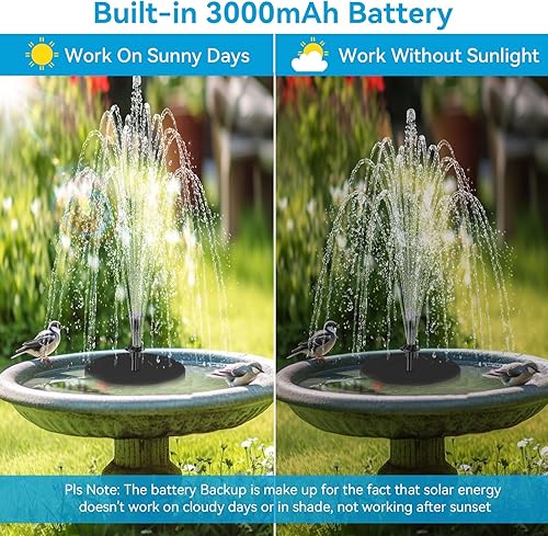 Miniatura 2 de POPOSOAP Bomba de agua solar incorporada de batería de 3000 mAh, bomba de fuente solar de 7 W con cable de 17 pies de largo, 10 boquillas y tubo de