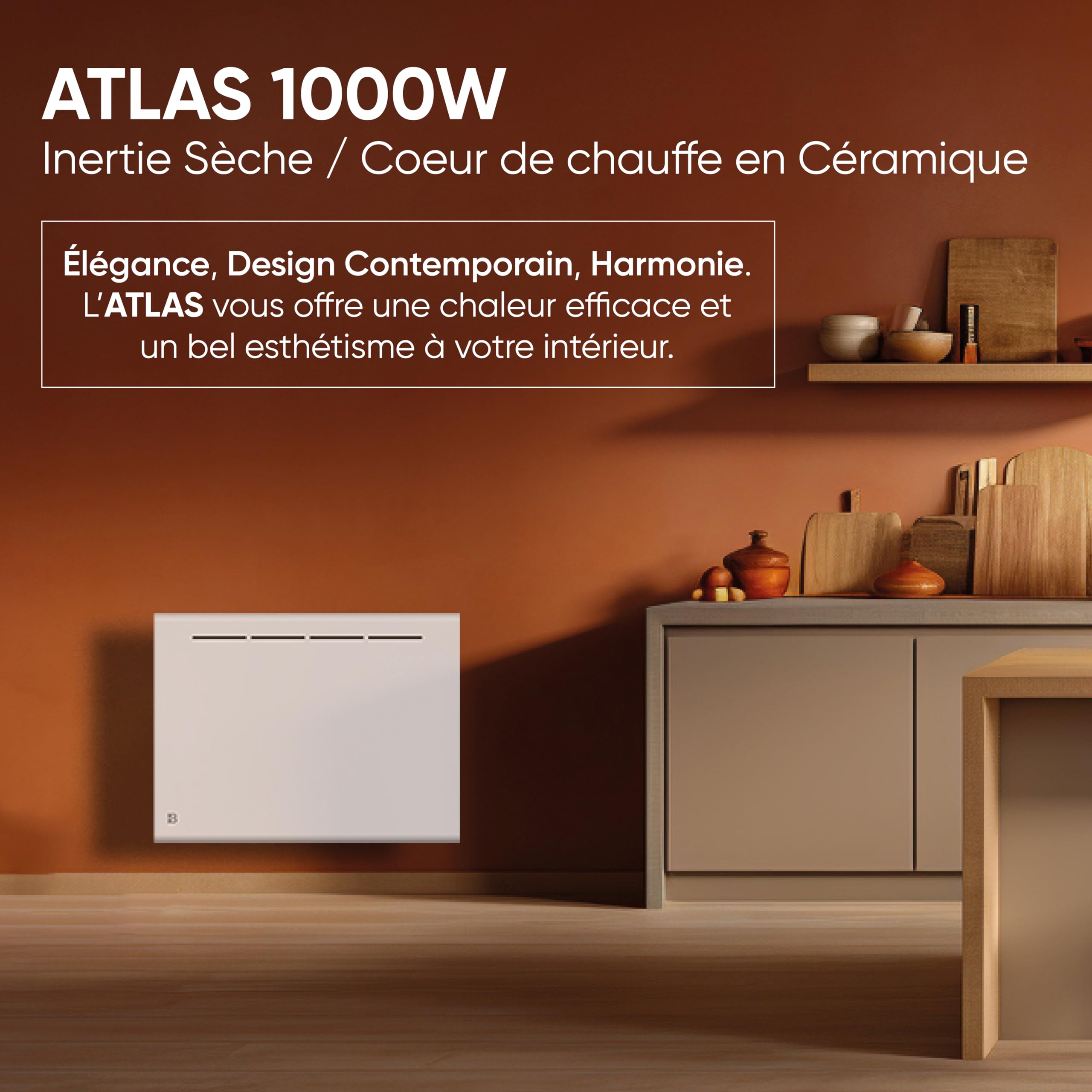 BESTHERM - Radiateur électrique fixe à inertie sèche céramique 1000W Bestherm ATLAS horizontal blanc
