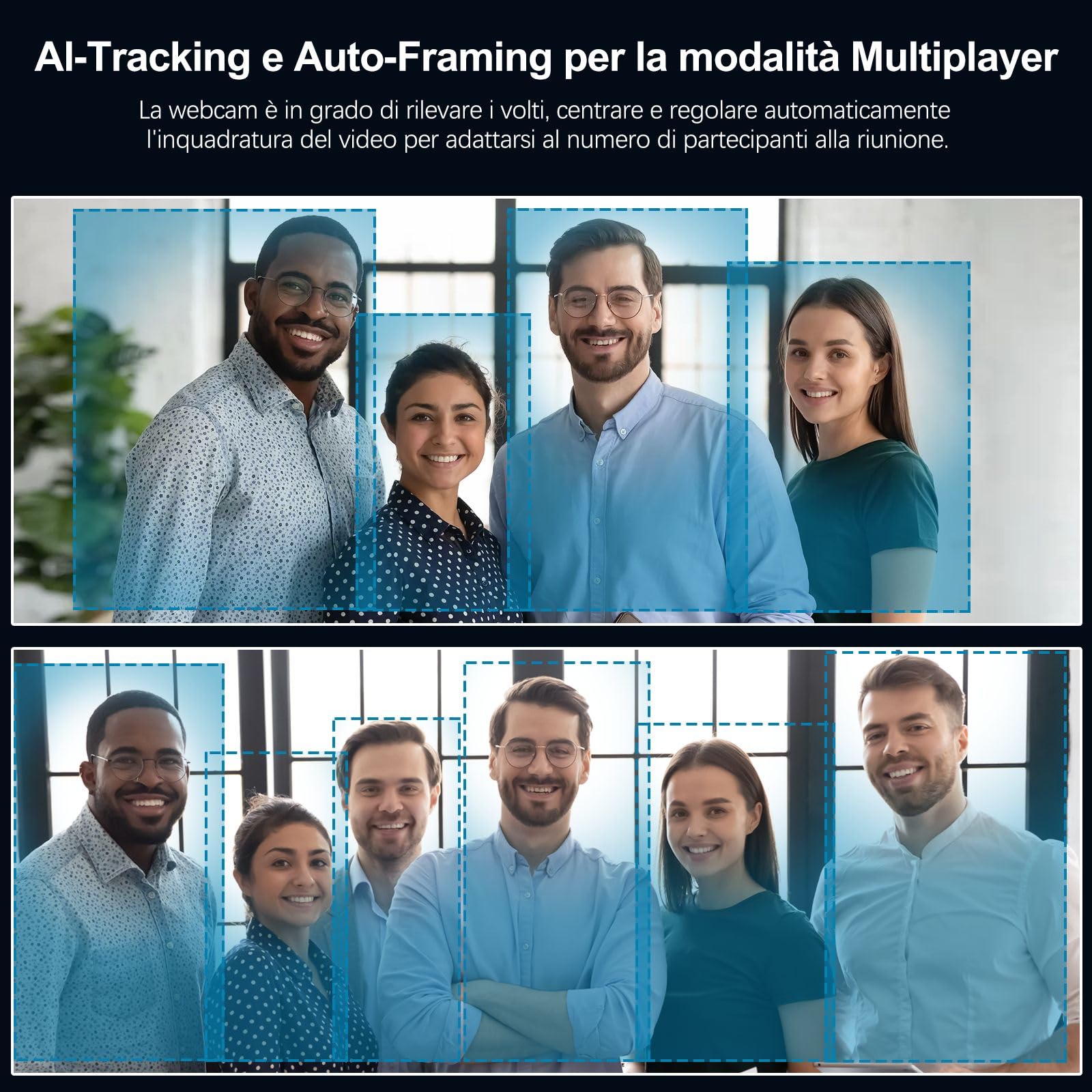 Angetube Webcam 2K@60FPS con tracciamento AI, videocamera per PC con microfoni stereo, telecomando, zoom digitale 8X, copertura magnetica per la fotocamera, autofocus TOF, USB3.0 per streaming