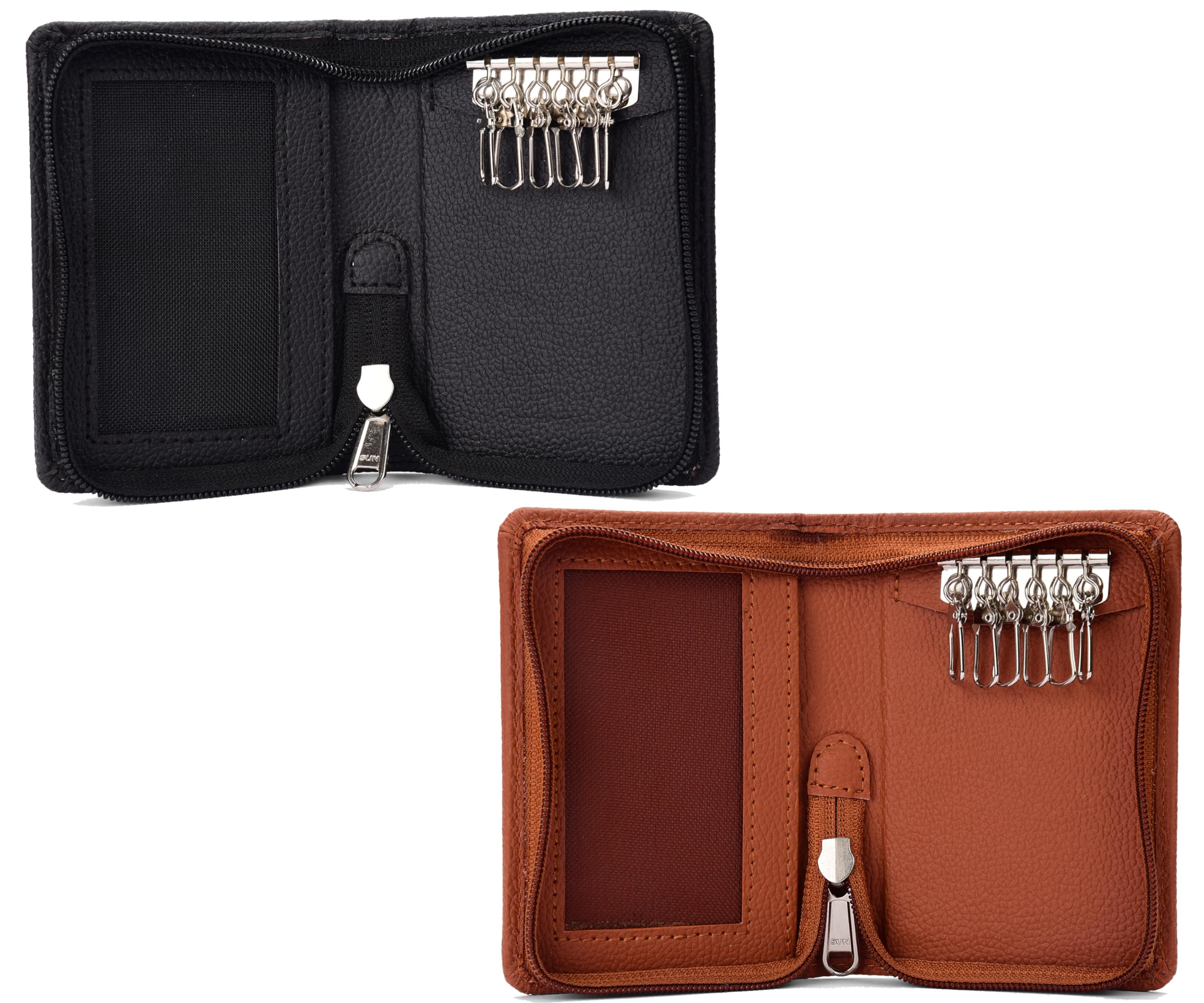 PU Leather Double Key Case key holder leather key pouch key purse with Zipper, 12.5 cm x 8.5 cm x 2.50 cm (Set of 2)-image-21