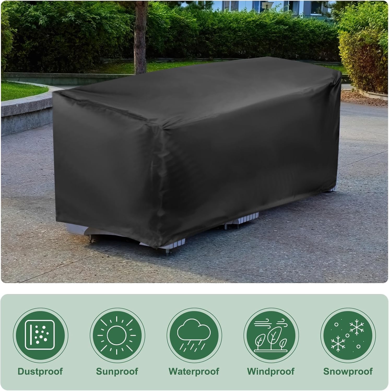 PATIKIL Outdoor Bench Cover, 2PCS 210D Oxford Heavy Duty Waterproof Patio Furniture Covers for Garden Sofa Chair Table Zero Gravity, 53"L x 26"W x 35"T, Black