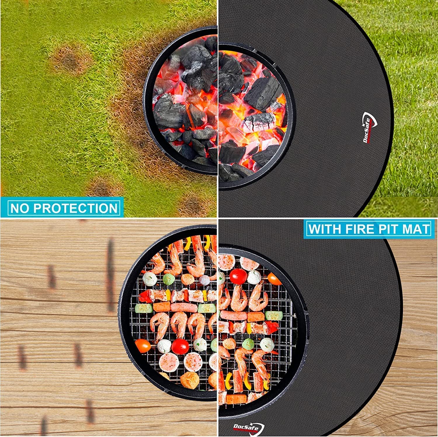 Tapis de protection rond résistant à la chaleur pour terrasse, jardin, sol, terrasse, pelouse, sol en bois, camping, pliable et résistant à l'eau 152 cm