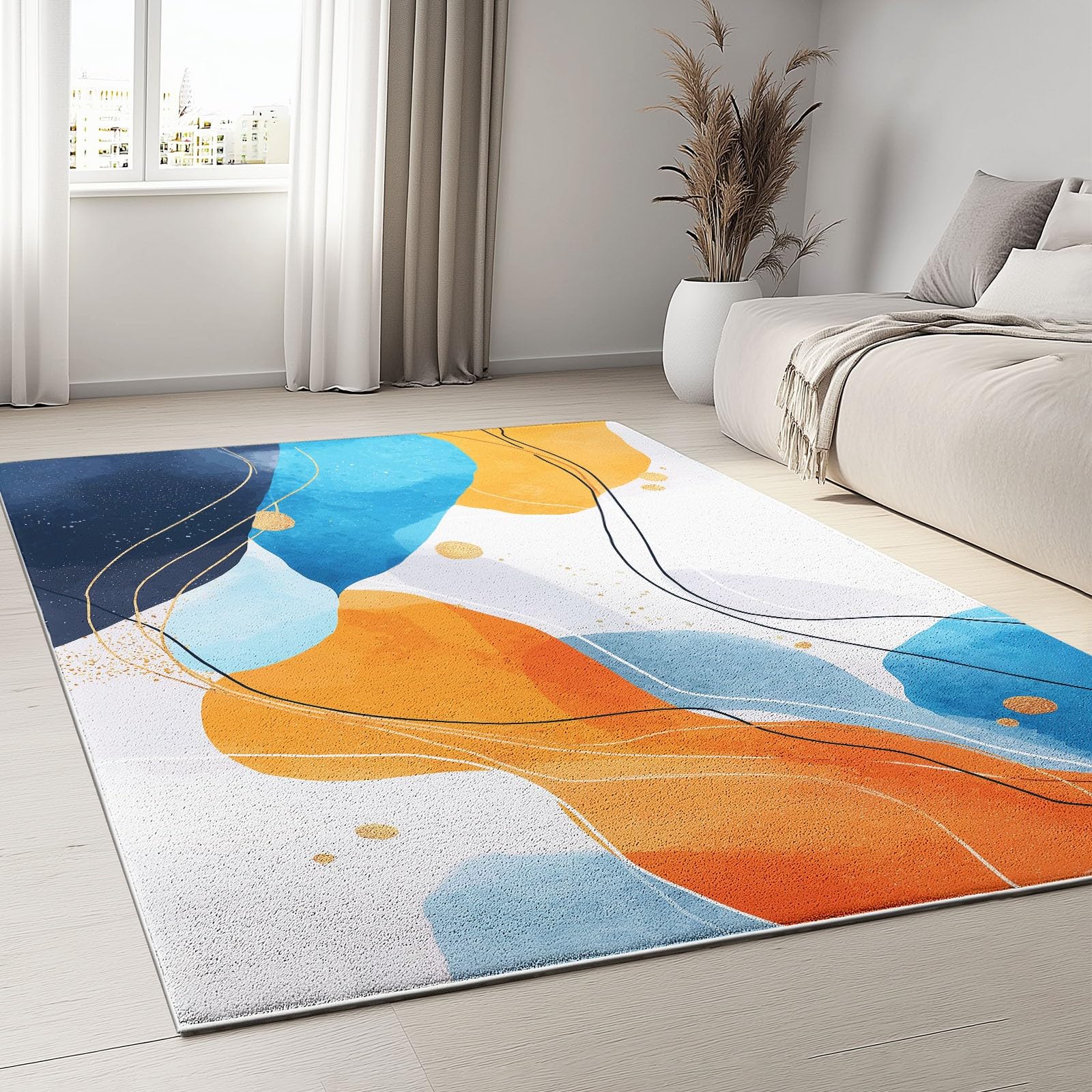 Alfombra de salón minimalista blanca con líneas de 150x210 cm