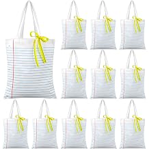 12 Pack Notebook Gift Bags-Back to School Tote Bags, Notebook Line Reusable Grocery Bag Bulk with Ruler Ribbon for School Party Favor Student Welcome DIY Craft Counselor Gifts