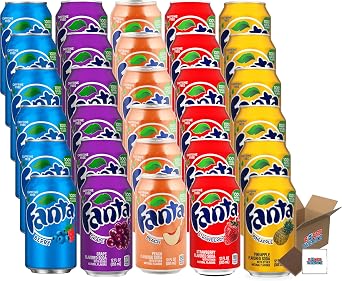 Fanta USA Variety Party Pack 12-24 Cans / 4 Flavours Randomly Sent Grape, Peach, Strawberry, Pineapple, Berry - Boxed Treatz 355ml, 4 Flavours 6 Pcs Each