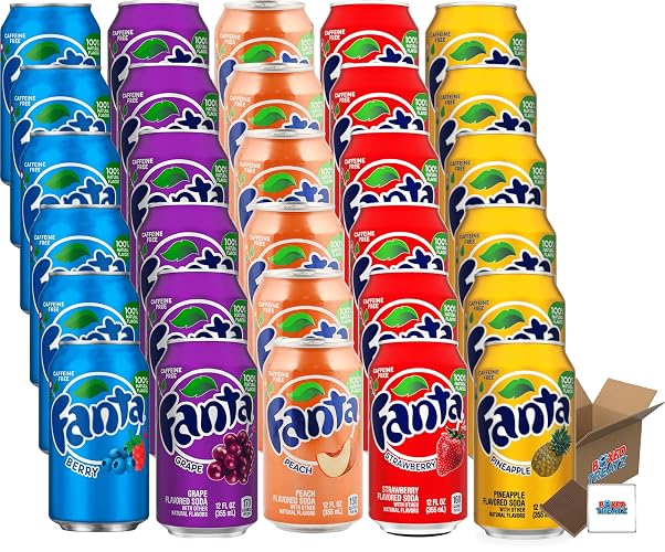 Fanta USA Variety Party Pack 12-24 Cans / 4 Flavours Randomly Sent: Grape, Peach, Strawberry, Pineapple, Berry - Boxed Treatz (355ml, 4 Flavours (6 Pcs Each)) - 4 Flavours (6 Pcs Each) - 355ml