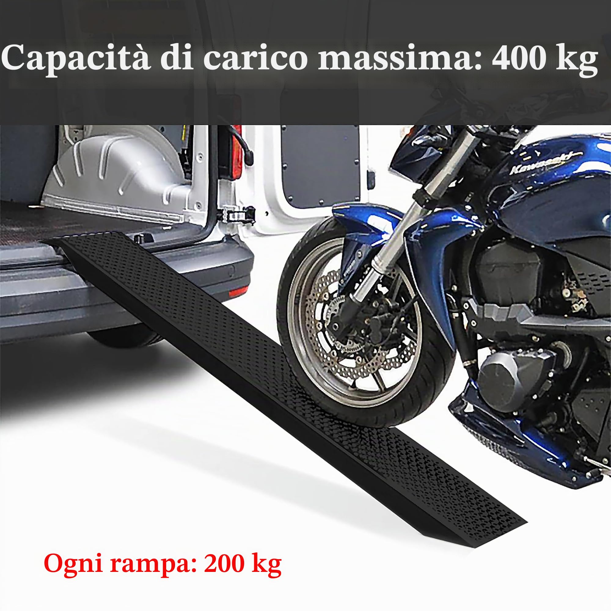 LARS360 Rampa di carico per rimorchio, auto e moto - Accessorio per sedia a rotelle (Nero, 160 cm)
