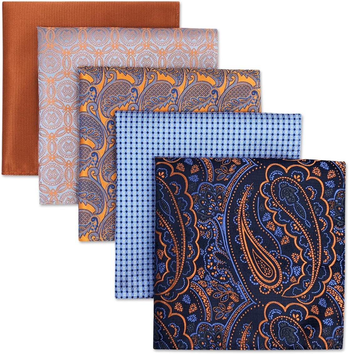 SHLAX&WING 5 Pieces Assorted Mens Silk Pocket Square Handkerchiefs Set