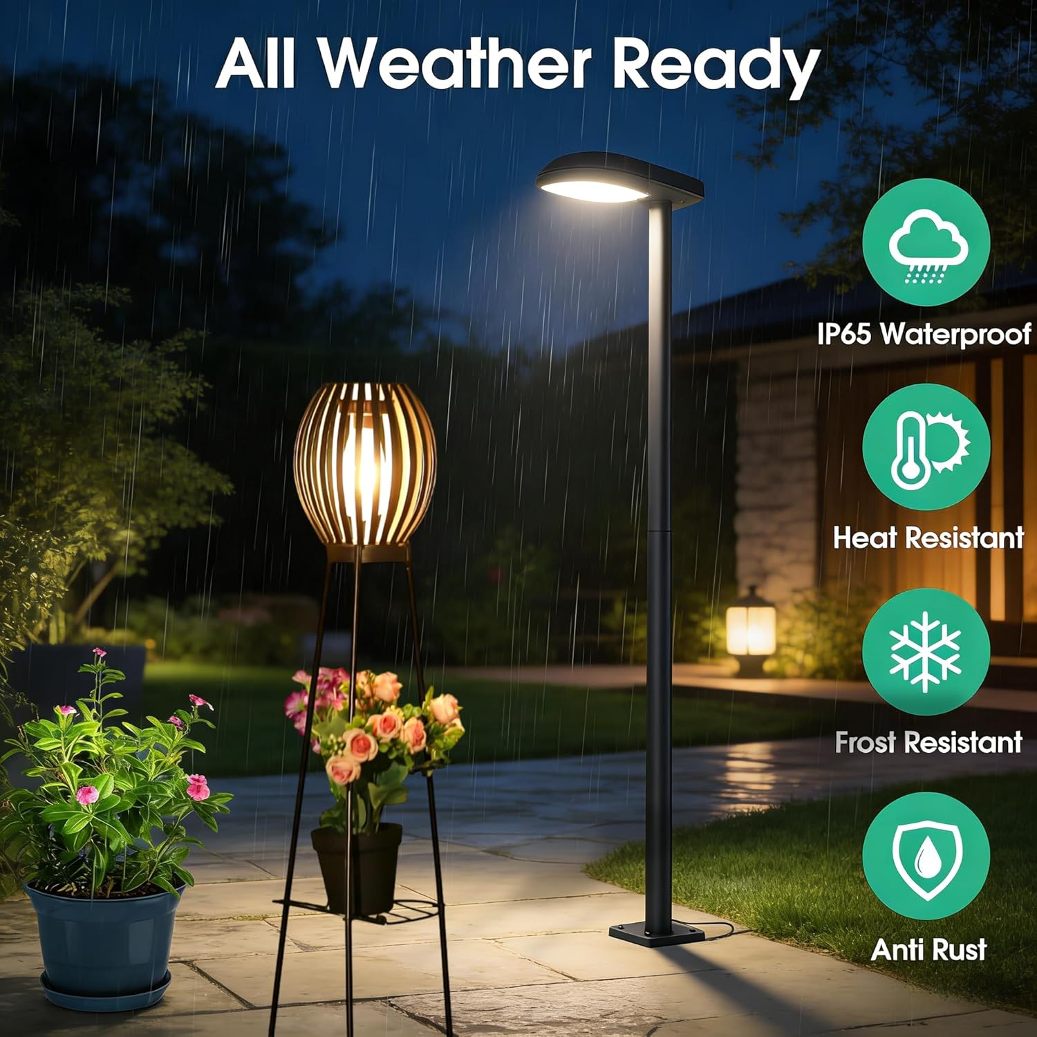 Solar Lights with Plant Stand, Waterproof Outdoor Floor Lamp for Patio Porch Deck Garden Decor, Solar LED Edison Bulb and Modern Plant Shelf 1PCS (Stripes)