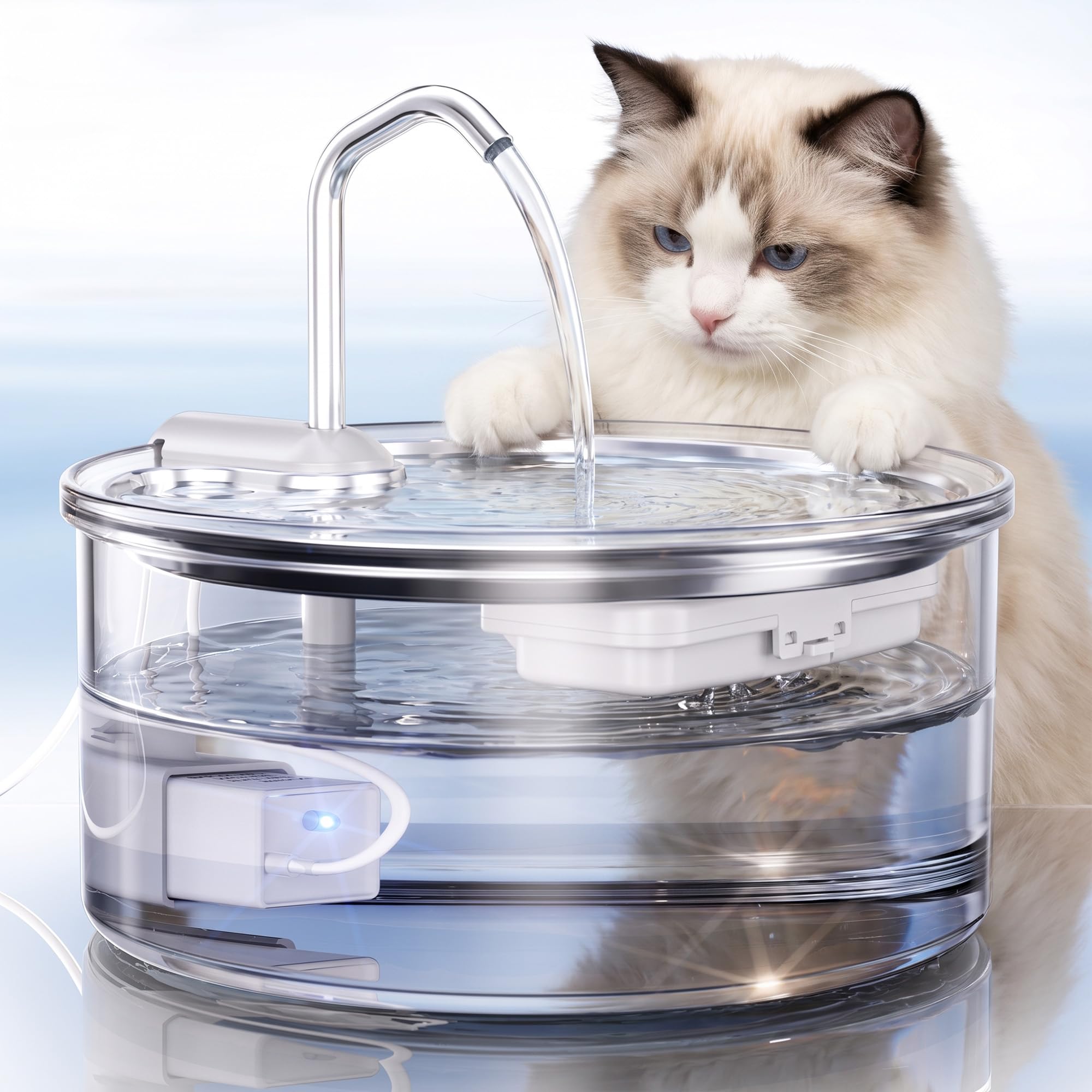Tomxcute Fontana d'acqua in vetro per gatti, 3,2 l, ultra silenziosa, per bere, elegante e facile da pulire, per gatti, cani di piccola taglia, diversi animali domestici