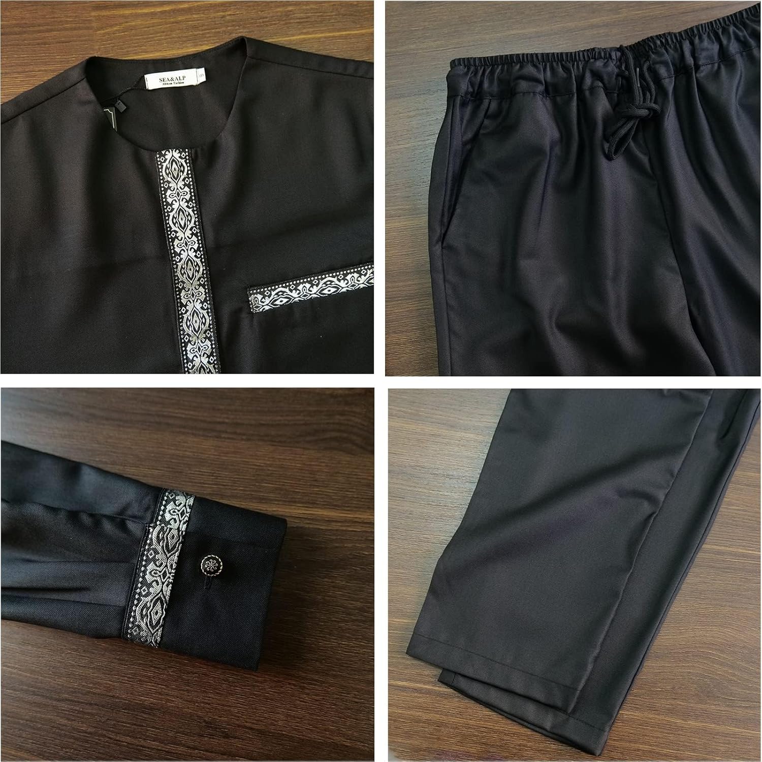 Men's African Dashiki Formal Suit Long Sleeve Shirt and Pant Two Piece Set Traditional Tribal Outfits - Image 4