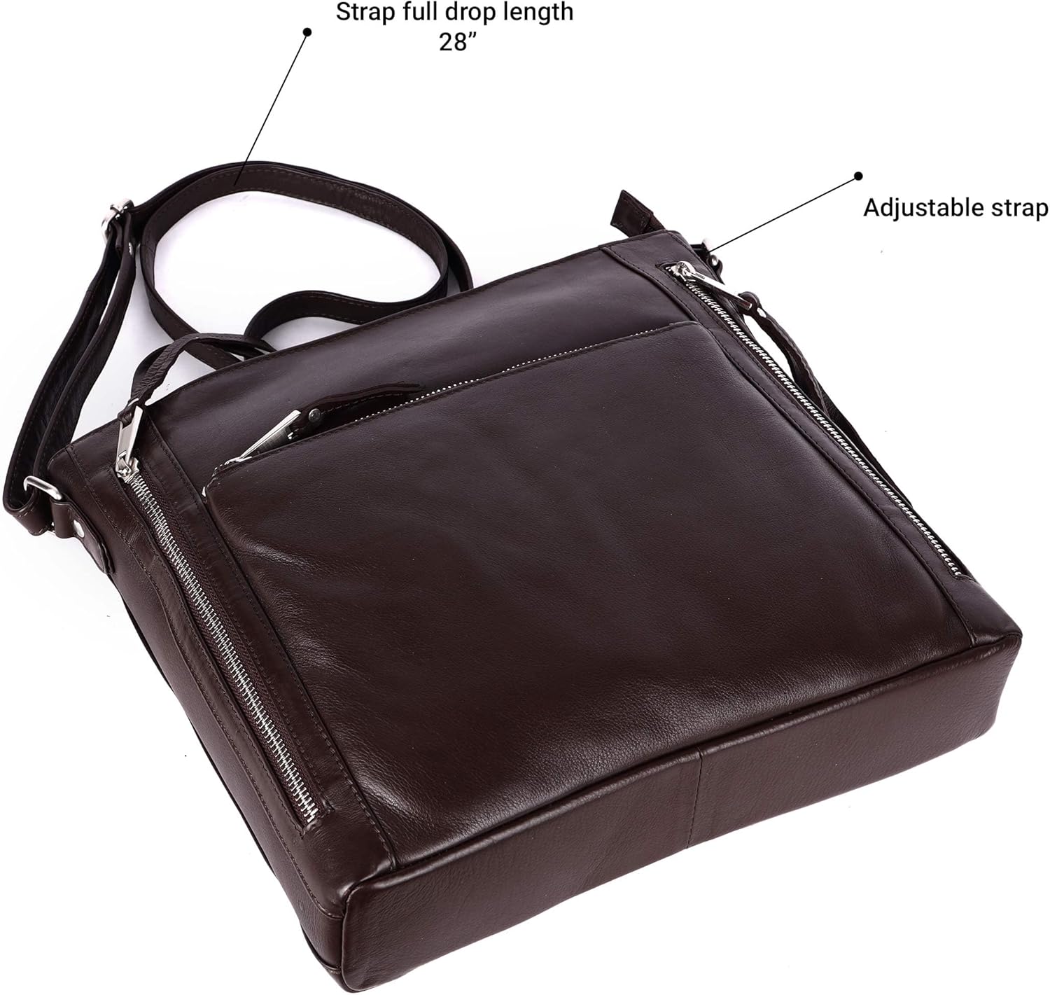 Grace Soft Napa Real Leather Large Cross body handbag-Double Zip Premium Sling Crossover Shoulder Bag for Women - Image 6