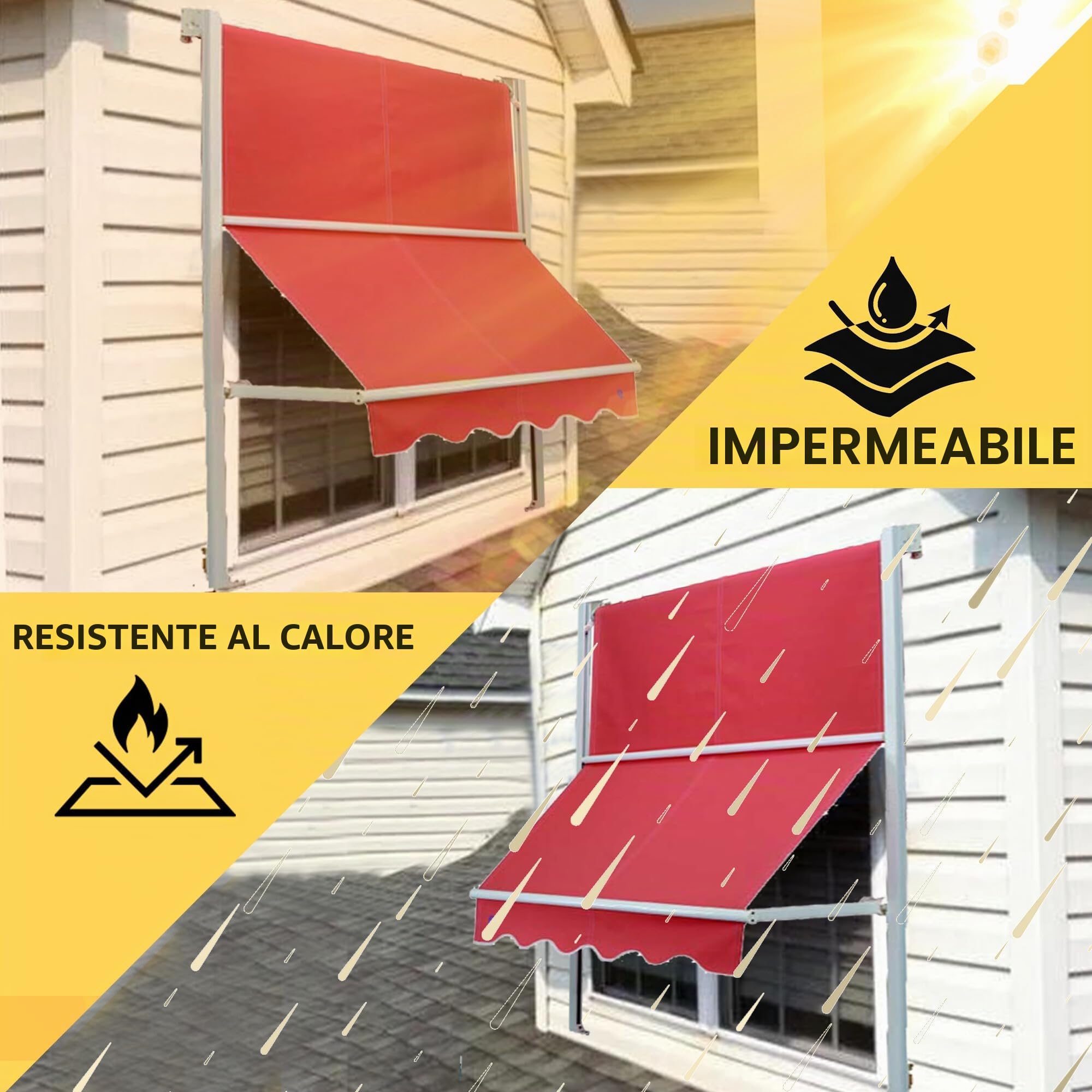 Tenda da Sole Per Balcone a Caduta Mod. Genova con Guide Laterali, Personalizzabile, Tessuto Tempotest Para’ o PVC diversi colori. Tenda a Caduta Motorizzata o Manuale (LARGHEZZA DA 121 CM A 200 CM)