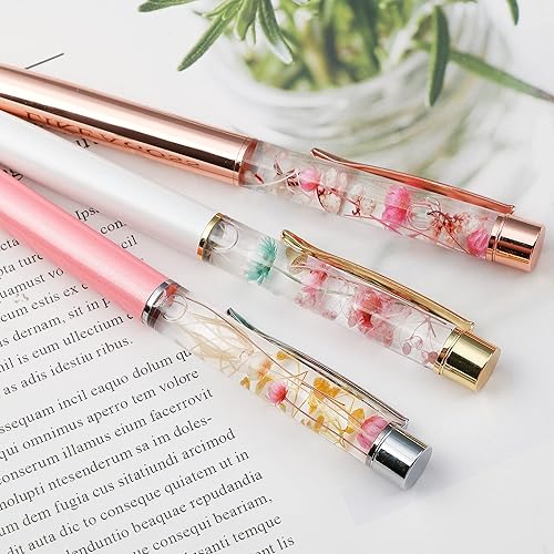 Miniatura 3 de Juego de 3 bolígrafos Boss Lady, regalos Boss Lady de tinta negra para mujeres, bolígrafos de punta de bola florales rosa, oro rosa y blanco,