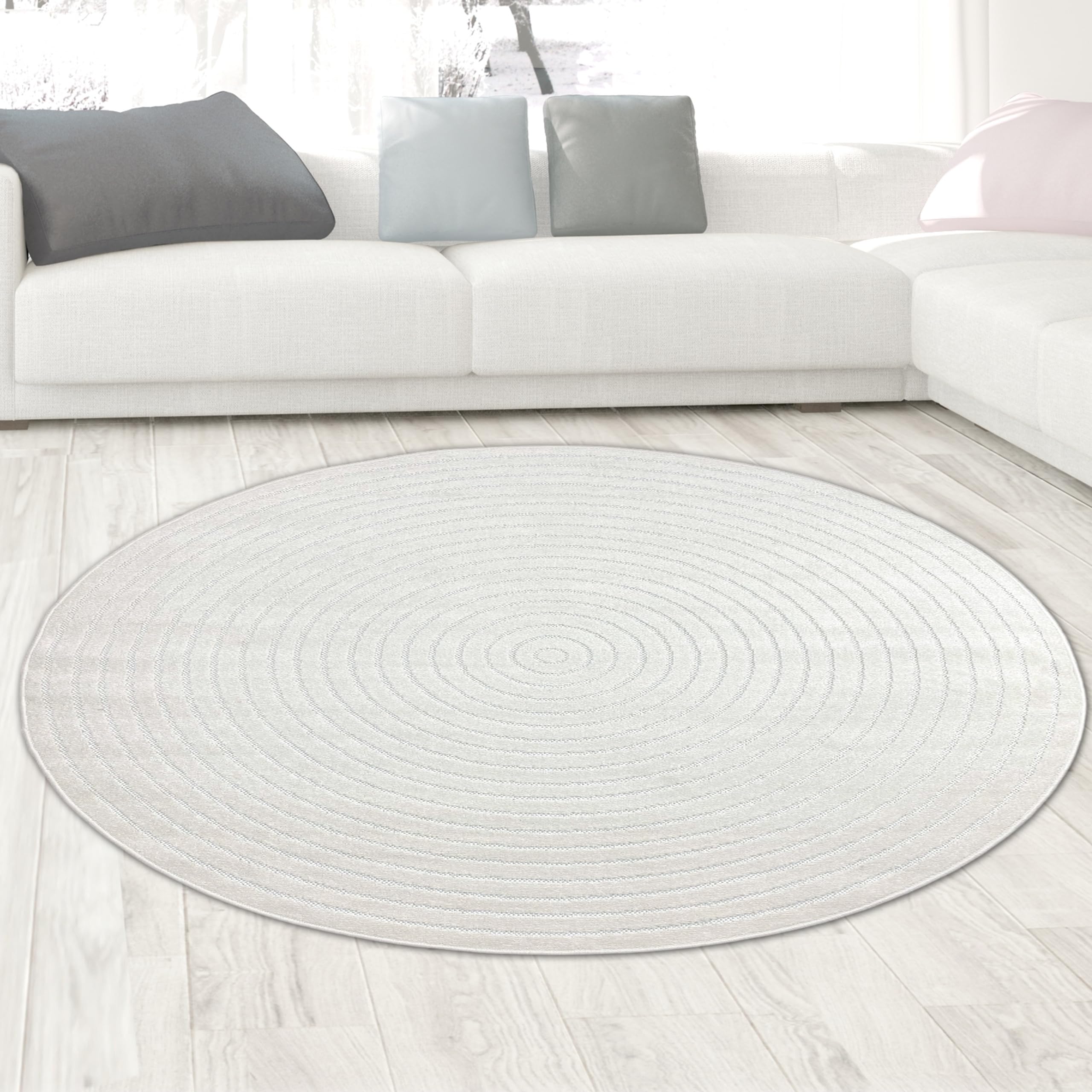CARPETIA Tappeto rotondo In & Outdoor per Balcone, Terrazza e Giardino, Resistente alle intemperie, Moderno, di alta qualità, colore crema, diametro 160 cm