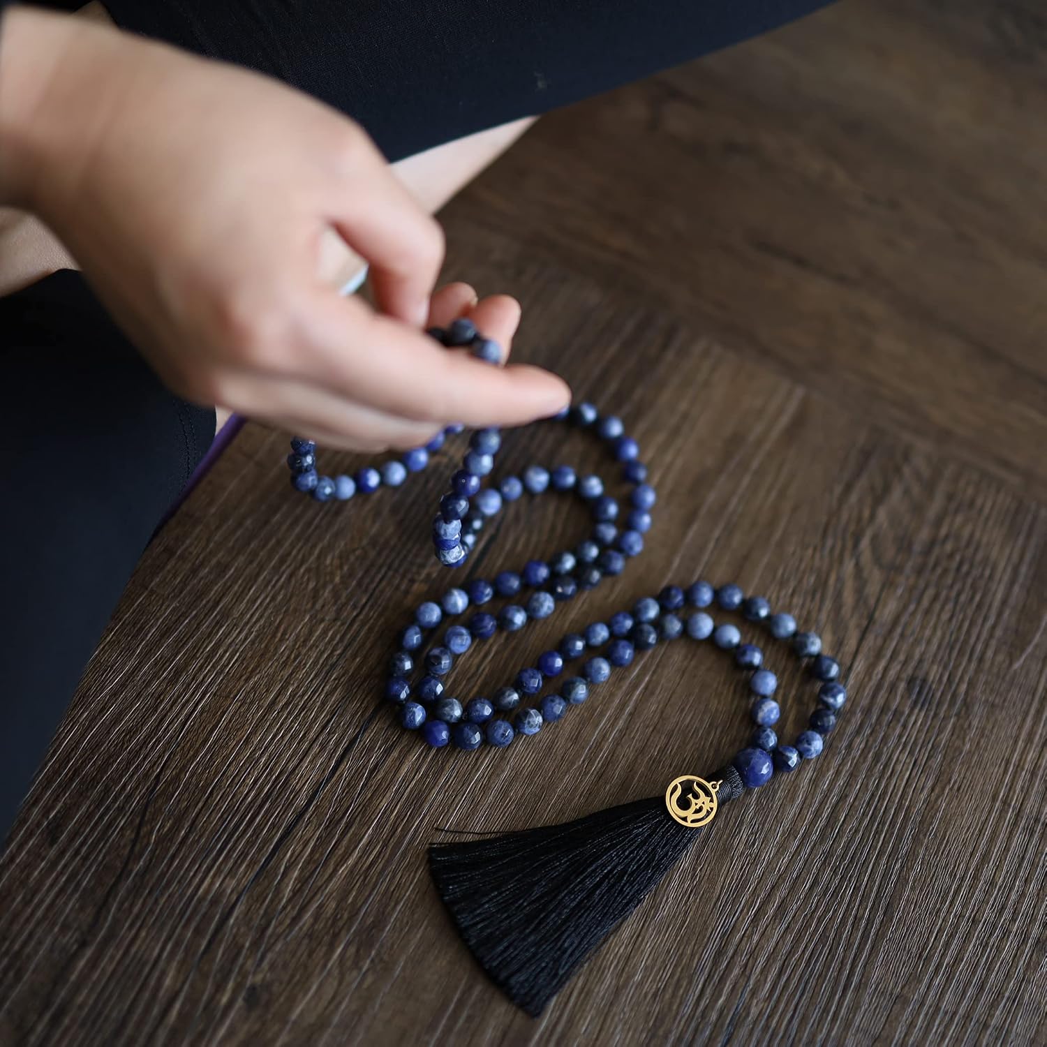 COAI OM Charm Hand Knotted Tassel 108 Mala Beads Necklace