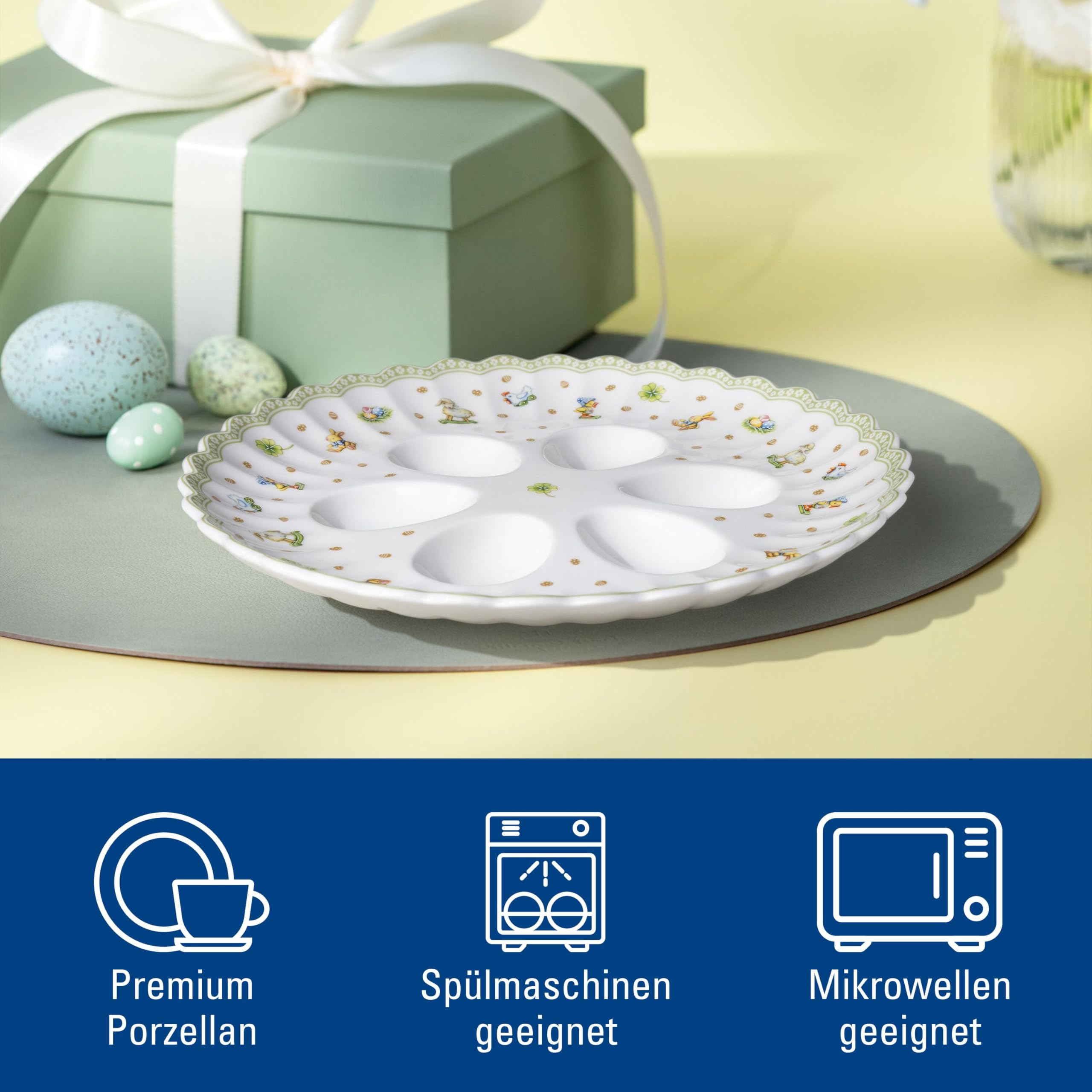 Villeroy & Boch - Easter Delight Eierteller Grün, Teller Ostern zum Bemalen oder Servieren von Eiern, Osterdeko, Oster Geschirr, Premium Porzellan