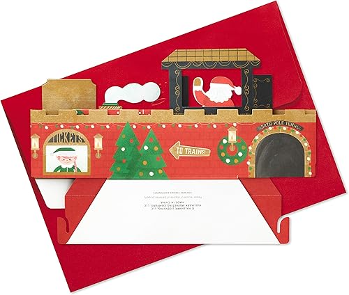 Miniatura 6 de Hallmark Paper Wonder - Tarjeta de felicitación desplegable de Navidad con sonido y movimiento (tren de Navidad, reproduce "Deck the Halls")