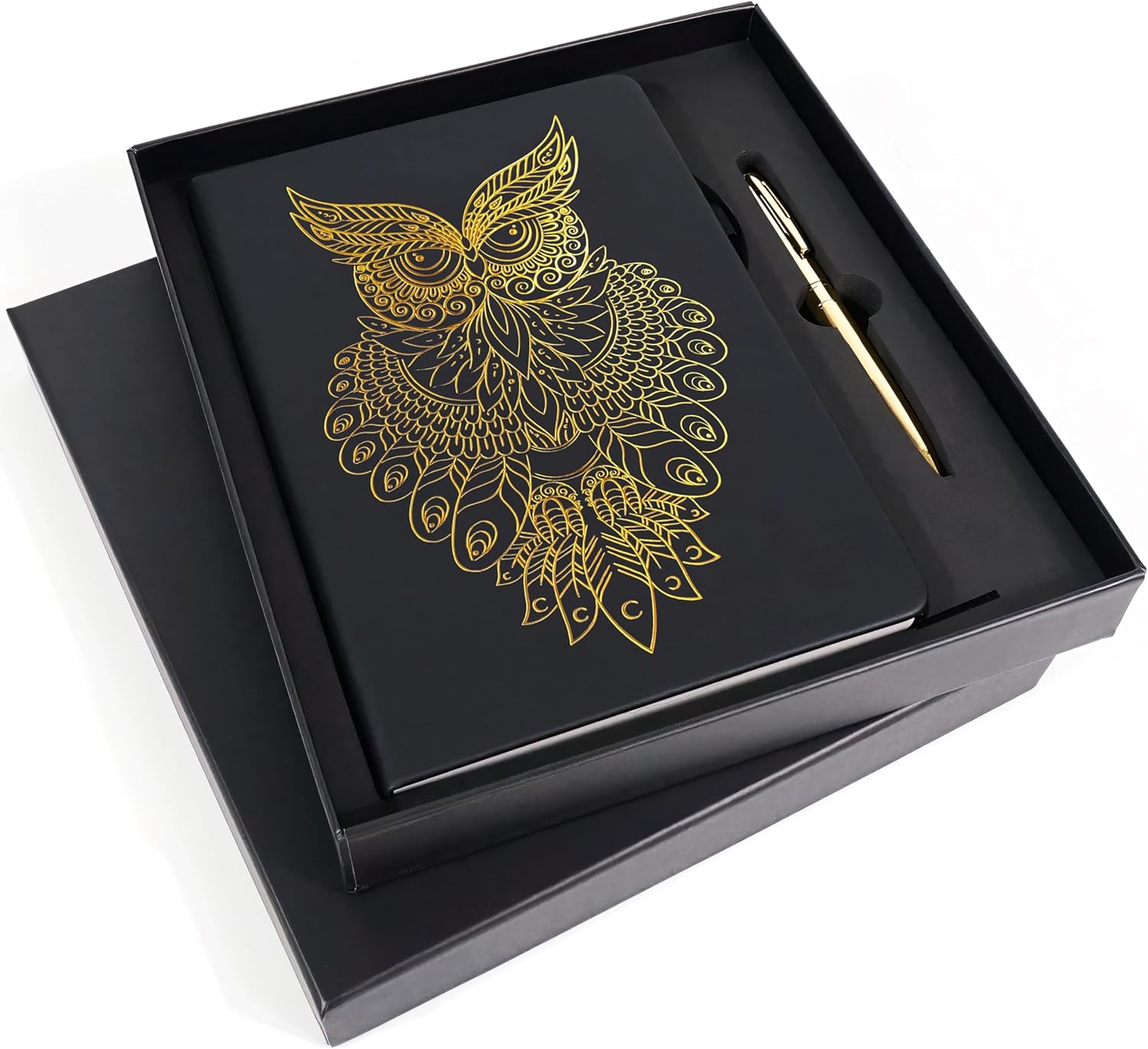Veway Journal and Pen Gift Set - Vegan Leather Journal with Pen - Professional Diary for Women or Men - A5 Hardcover Fancy Notebook Gift Set - Index & 224 Lined Pages (Mystic Owl)