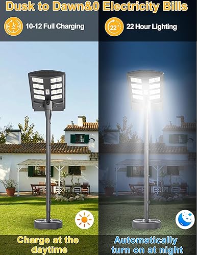Miniatura 2 de JAYNLT Luces solares de calle de 6000 W para exteriores con poste de 78 pulgadas de alto, 3000 K4000 K6500 K 400000 LM, lámparas solares de pie del