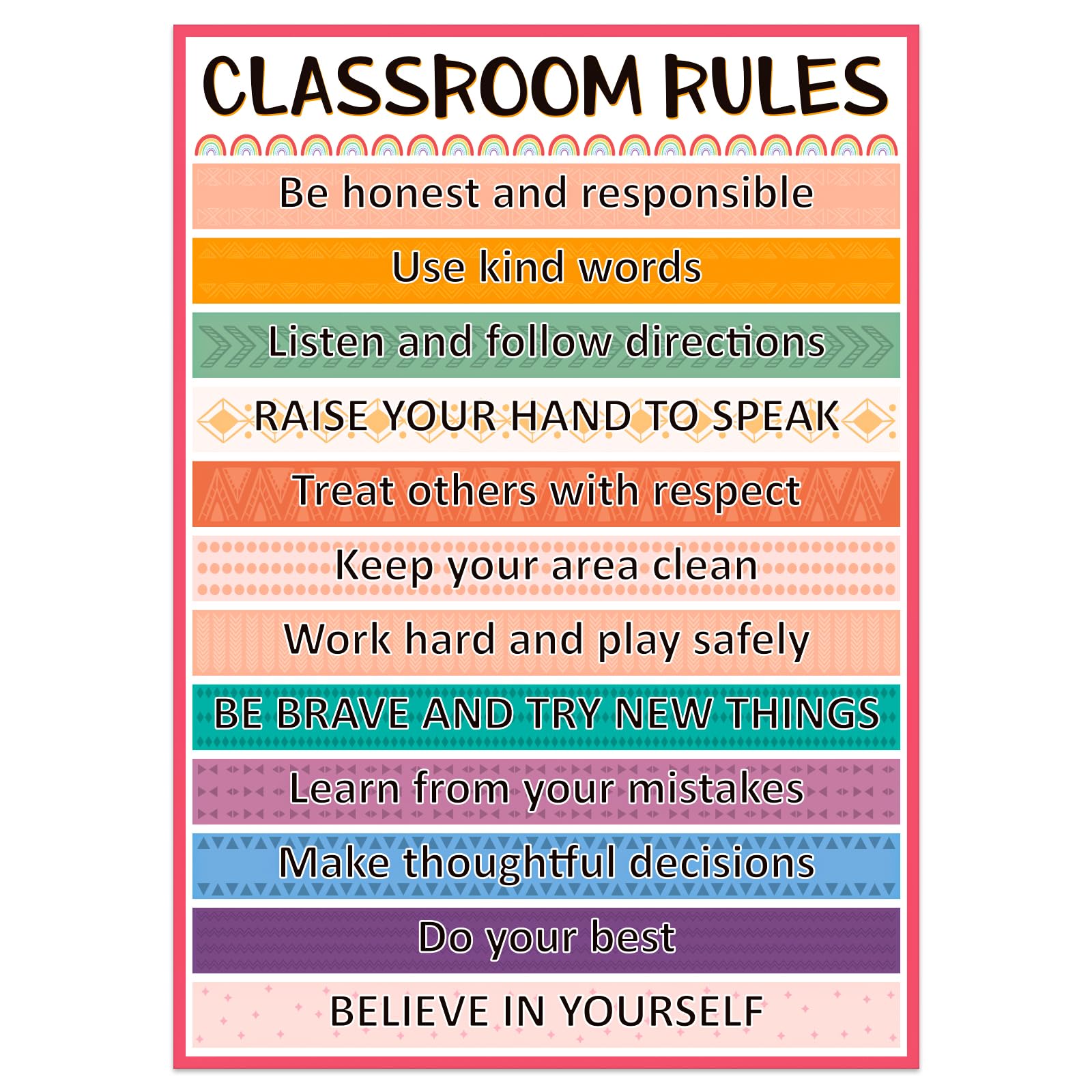 Fsaoor Boho Classroom Rules Poster - 11.8"x16.5" Class Rules Poster Chart for Classroom Decorations Inspirational Posters Motivational Posters for Kindergarten Elementary High School Teacher Supplies