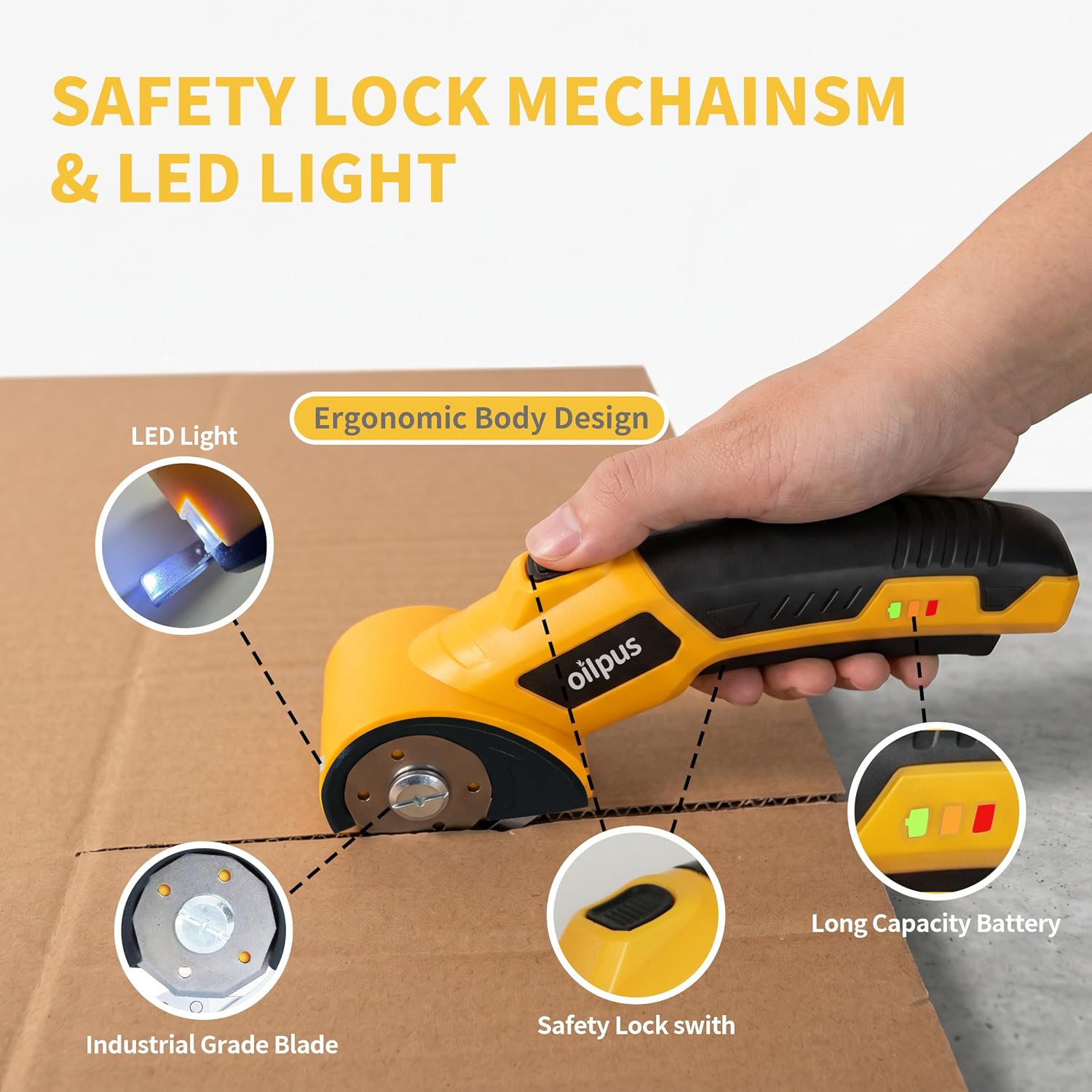 Cordless Electric Scissors 4V Rechargeable Rotary Cardboard Box Cutter 2000 mAh Battery Type-C Charger & Storage Box for DIY Craft Fabric,Carpet,Leather,Plastic & Cardboard image 5