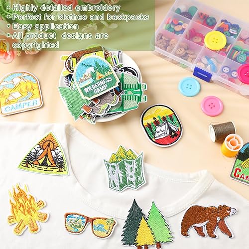 Vista 79 de Hotop 48 parches para planchar con temática de campamento, parches de aventura al aire libre, mochileros de montaña, parches bordados para jeans