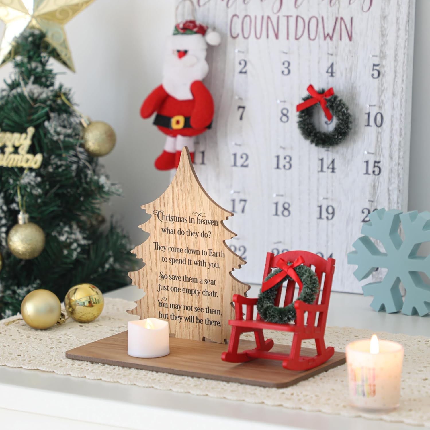 Christmas in Heaven Decoration Christmas Memorial Candle Holders Rocking Chair Ornament Save A Seat Memorial Gift Xmas Decor