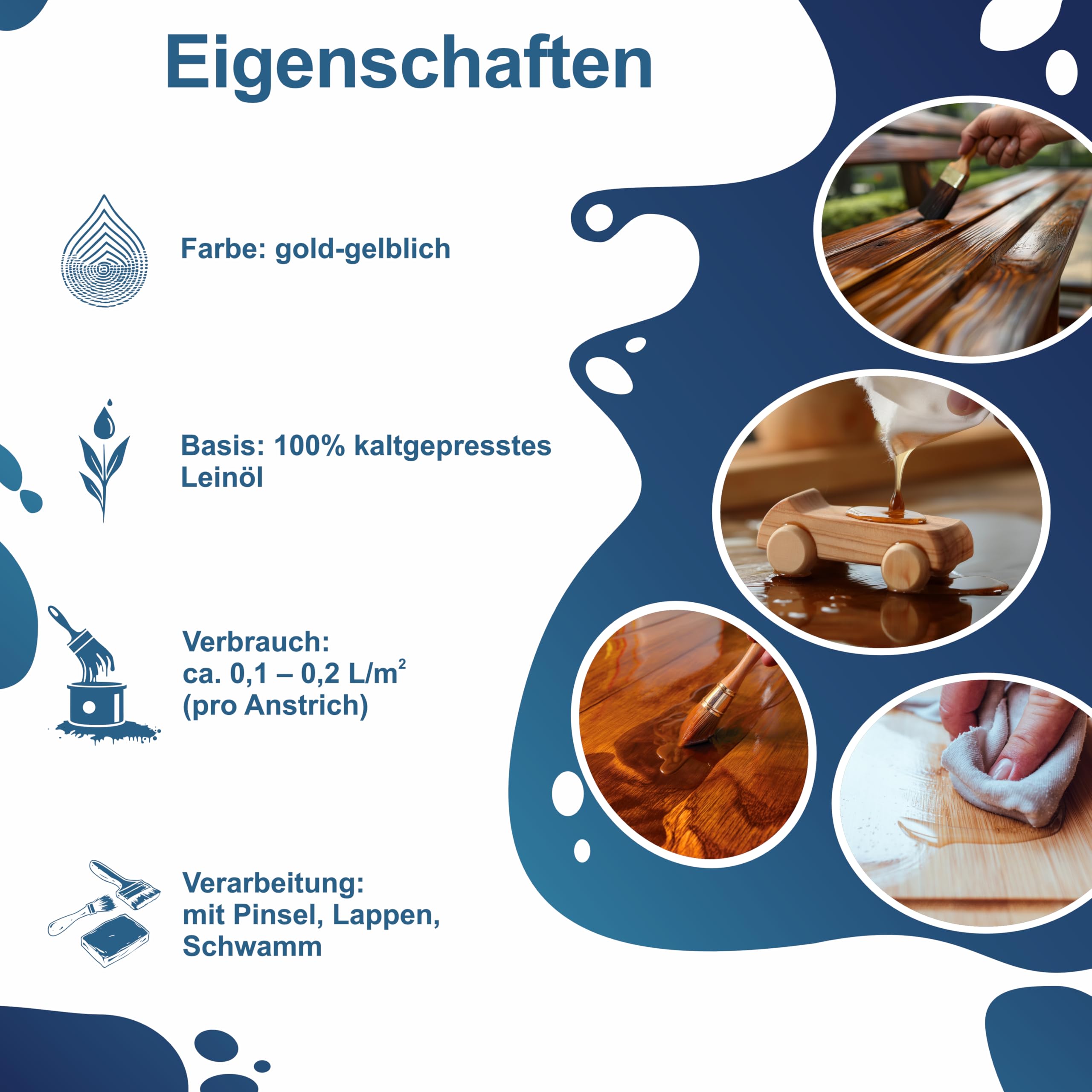 Natur Leinöl Holzöl Pflegeöl Holzschutz Möbelöl harzfrei Holz ölen farblos 5L