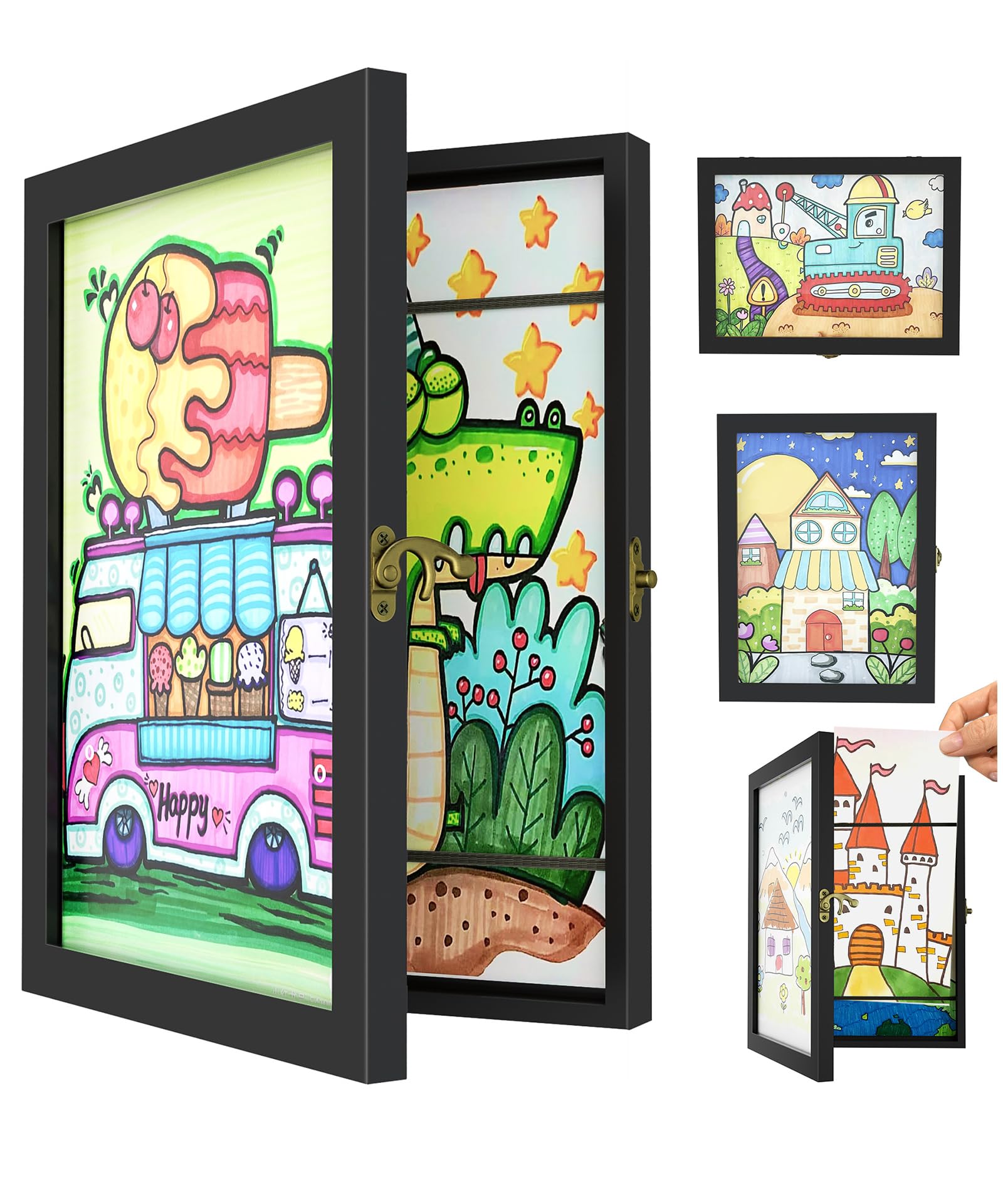 SRIWATANAKids Art Frames 2 Pack A4 Artwork Display Frame Fillable Front Opening Photo Frames for 150 Pictures, Children's Drawings, Kids Art Projects