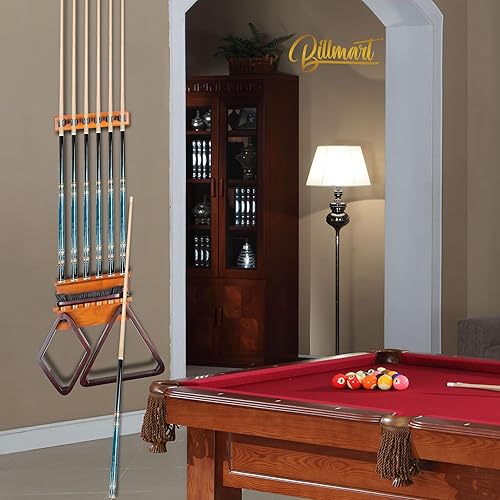 Miniatura 8 de Soporte de pared para palos de billar - Soporte para tacos de billar para 6 palitos de almacenamiento de accesorios de mesa de billar, negro