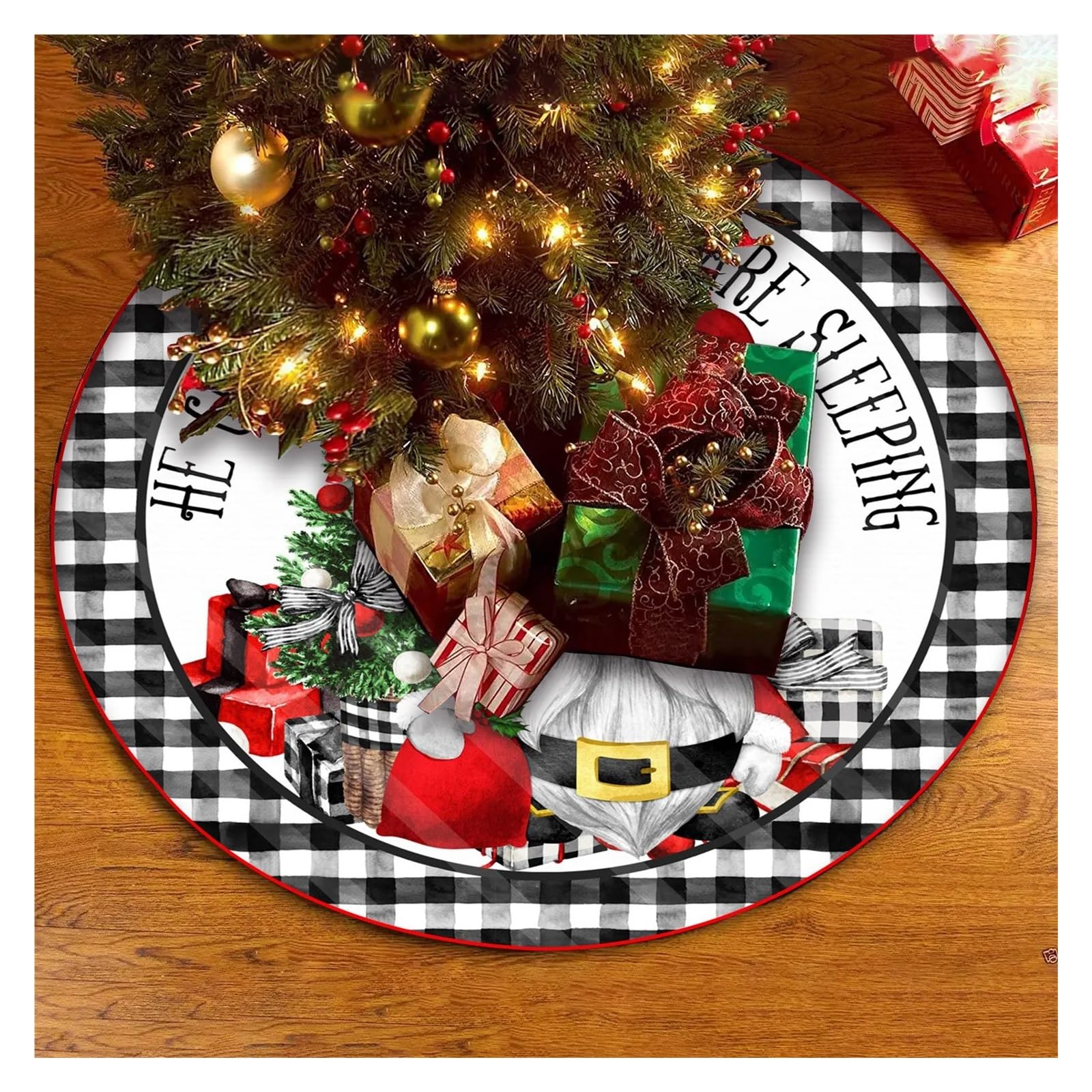 Gonna per albero di Natale con stampa floreale indiana a blocchi rossi e smerli, gonna per albero di cotone da 48 pollici, tappetino per albero di Natale in stile fattoria boho per