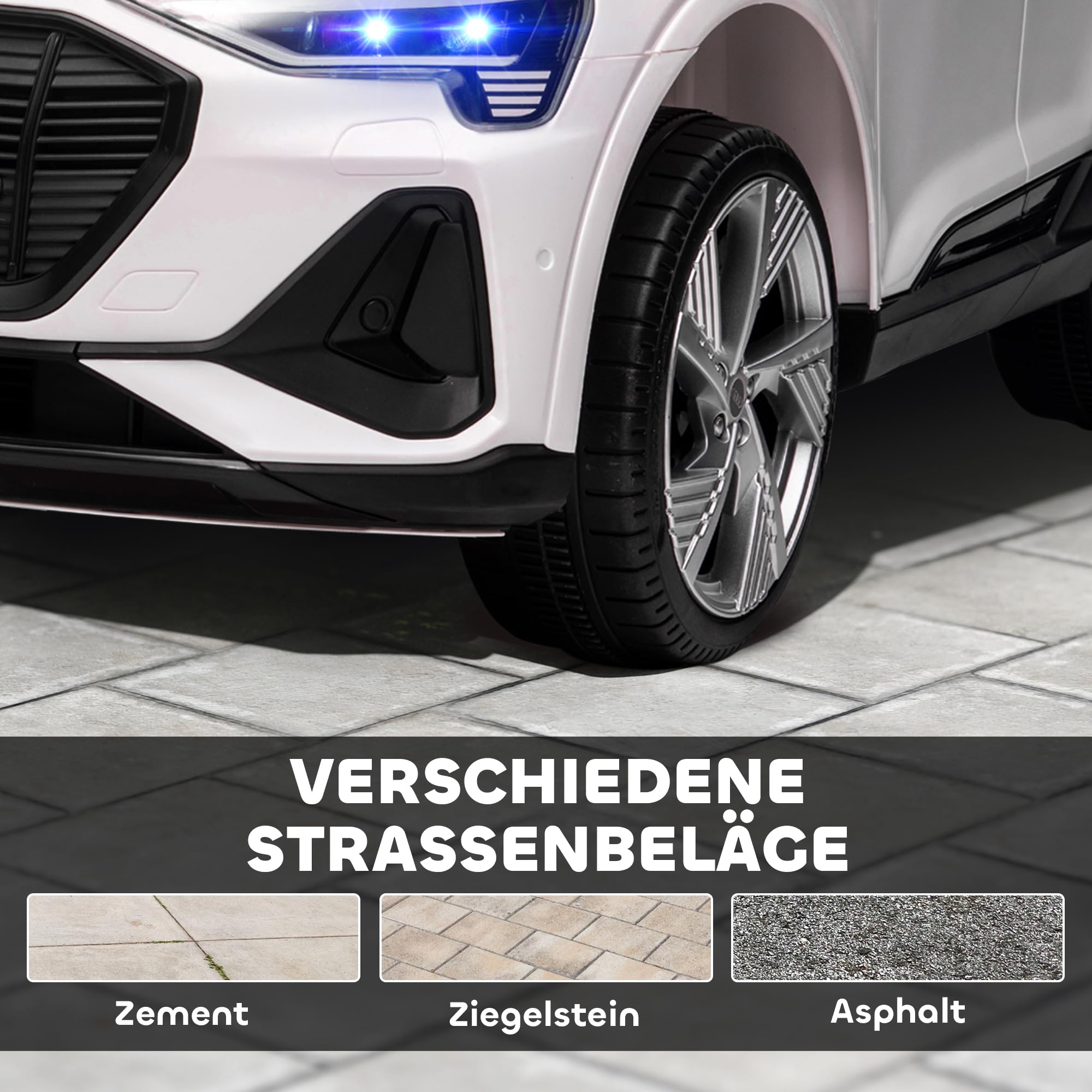 HOMCOM Elektryczny samochód dziecięcy, 12 V, Audi E-tron, samochód elektryczny z pilotem zdalnego sterowania, pas bezpieczeństwa, muzyka (MP3/USB/TF), pojazd dziecięcy dla dzieci w wieku 3-5 lat, 3-5