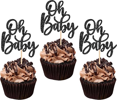 Miniatura 25 de 24 piezas Oh Baby Cupcake Toppers Glitter Baby Shower Cupcake Picks Reveal Género Decoración de Pasteles para Baby Shower Niños Niñas Fiesta