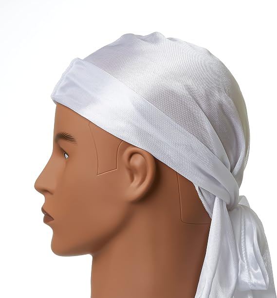 Red by Kiss Silky Satin Durag Premium Smooth Silky Durag for Men & Women 360 Waves Headwraps (White)