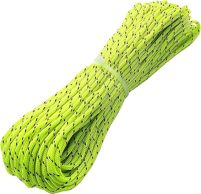 ThreeBulls 1.8mm Fluorescent Reflective Guyline Tent Rope Camping Cord Paracord 65 Feet (Green, 20m)