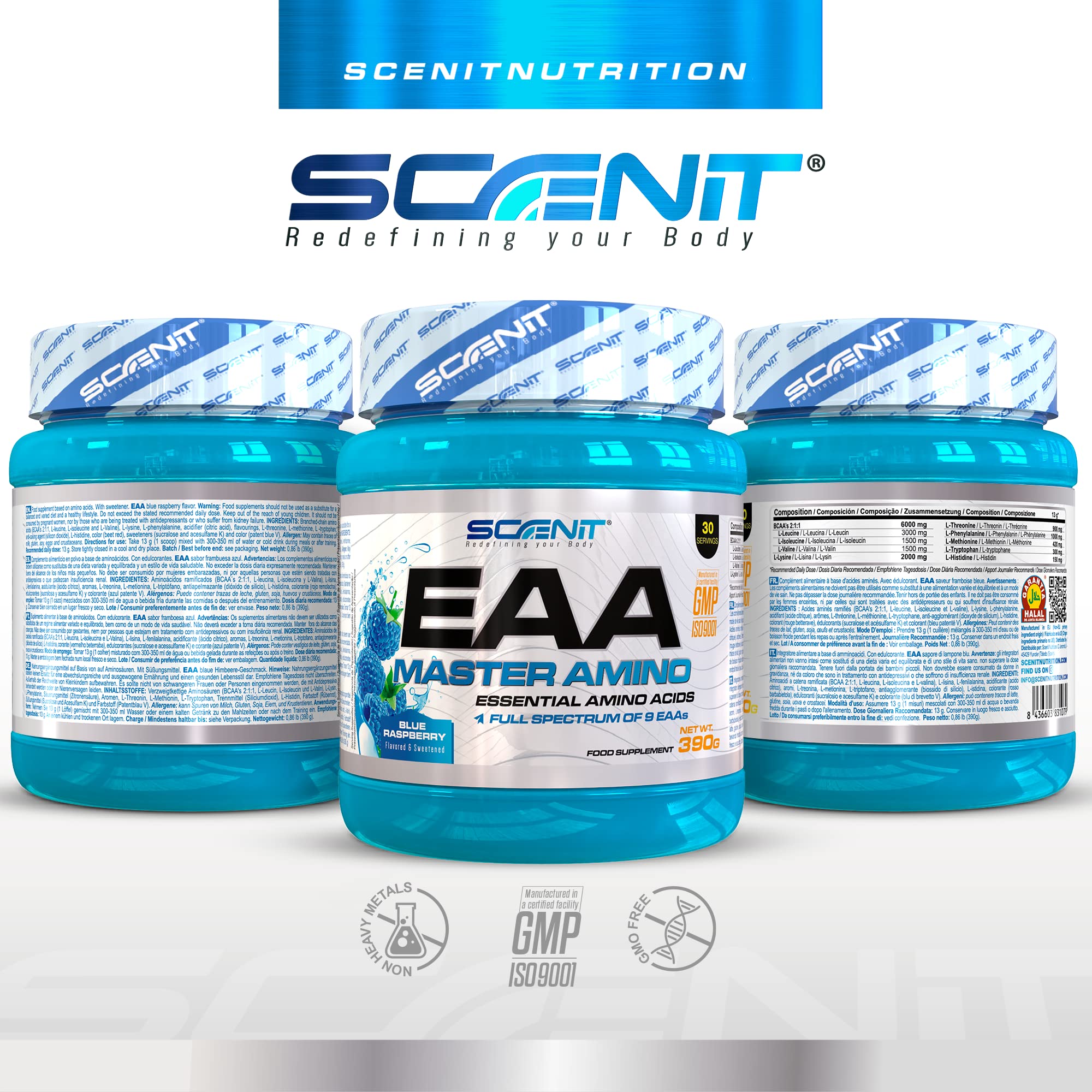 EAA Poudre - EAA - EAA Master Amino - 9 EAA, Amino Acids - Essential Amino Acids - acide aminé essentiel - acides aminés essentiels - acides aminés - 390 g (Blue Raspberry)