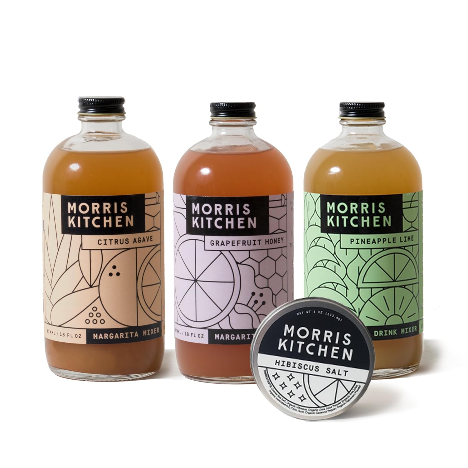 Morris Kitchen Tequila Mixer Trio Margarita Gift Set, 3 Count 16 oz Cocktail Mixers w/ 3 oz Chili Salt Tin