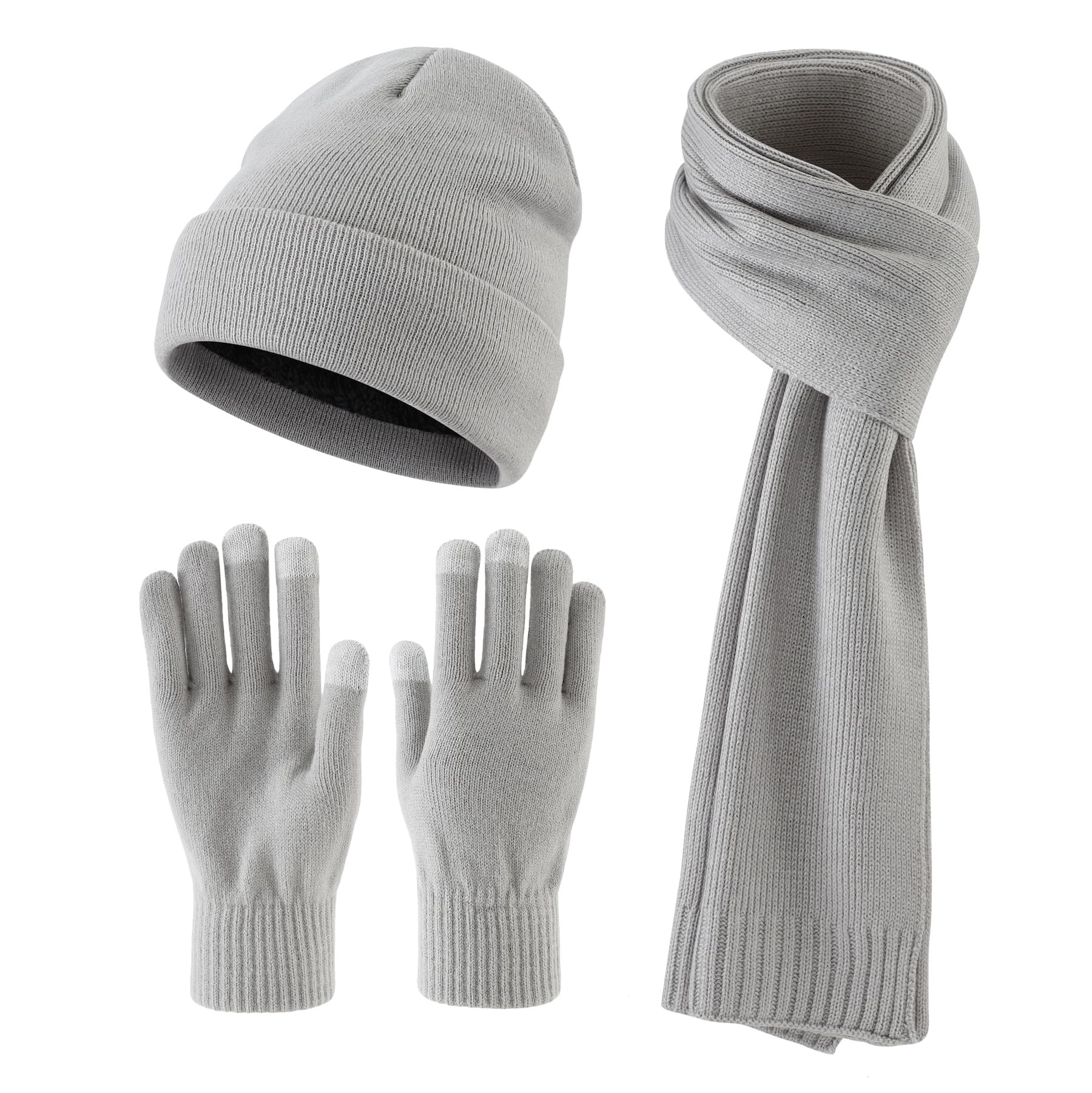 Home Prefer Men's Knit Beanie Hat Scarf Gloves Cold Weather Set Long Neck Scarf Touchscreen Gloves Winter Hat for Men