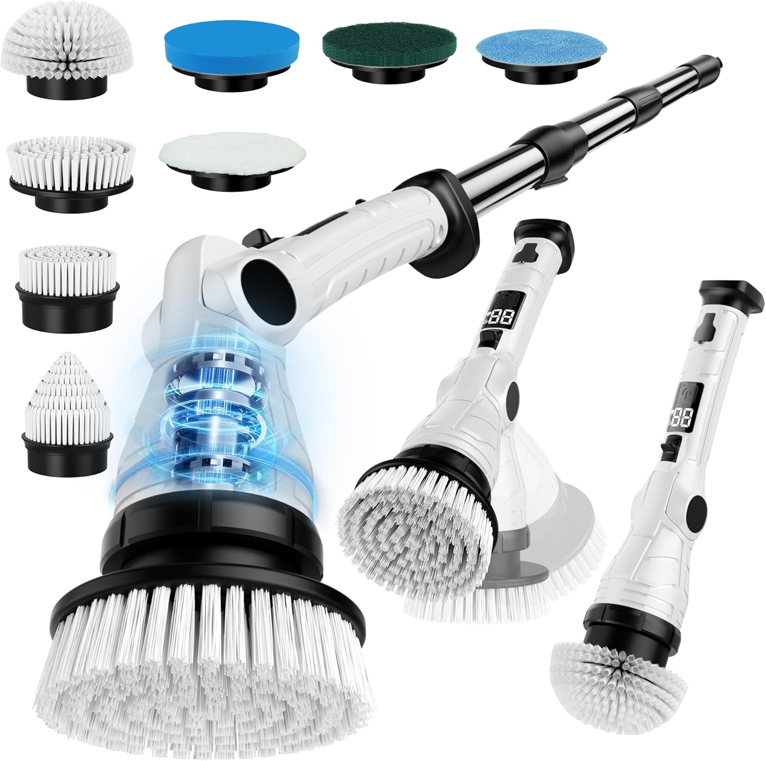 Electric Spin Scrubber, Power Electric Scrubber for Cleaning, Shower Cordless Cleaning Brush with 6 Adjustable Angles,8 Brush Heads, 3 Speed Mode, Electric Cleaning Brush for Bathroom/Tub/Floor/Tile